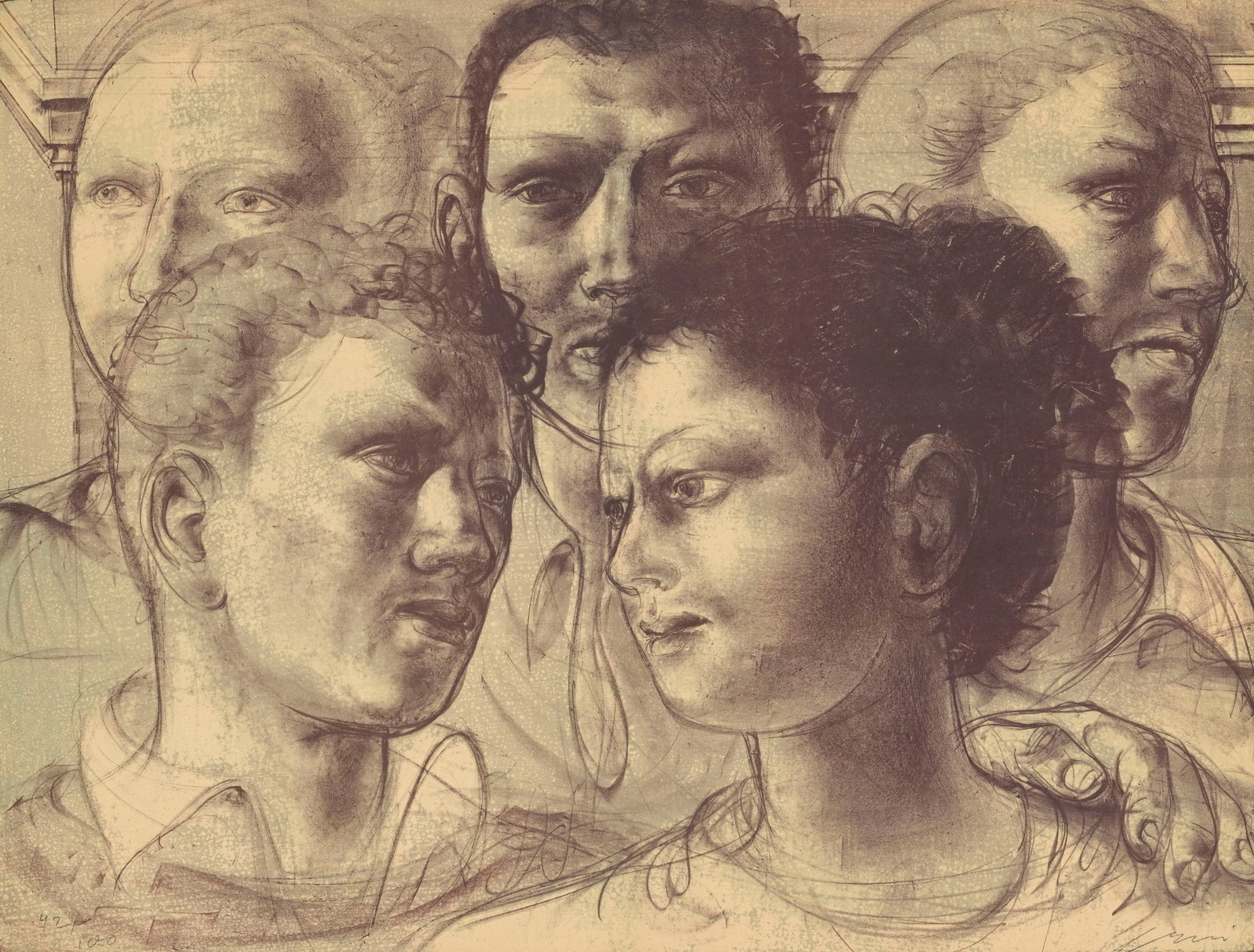 Hans Erni (1909-2015), Portrait de jeunes gens, lithographie, signée et numérotée 42/ (1 of 6)