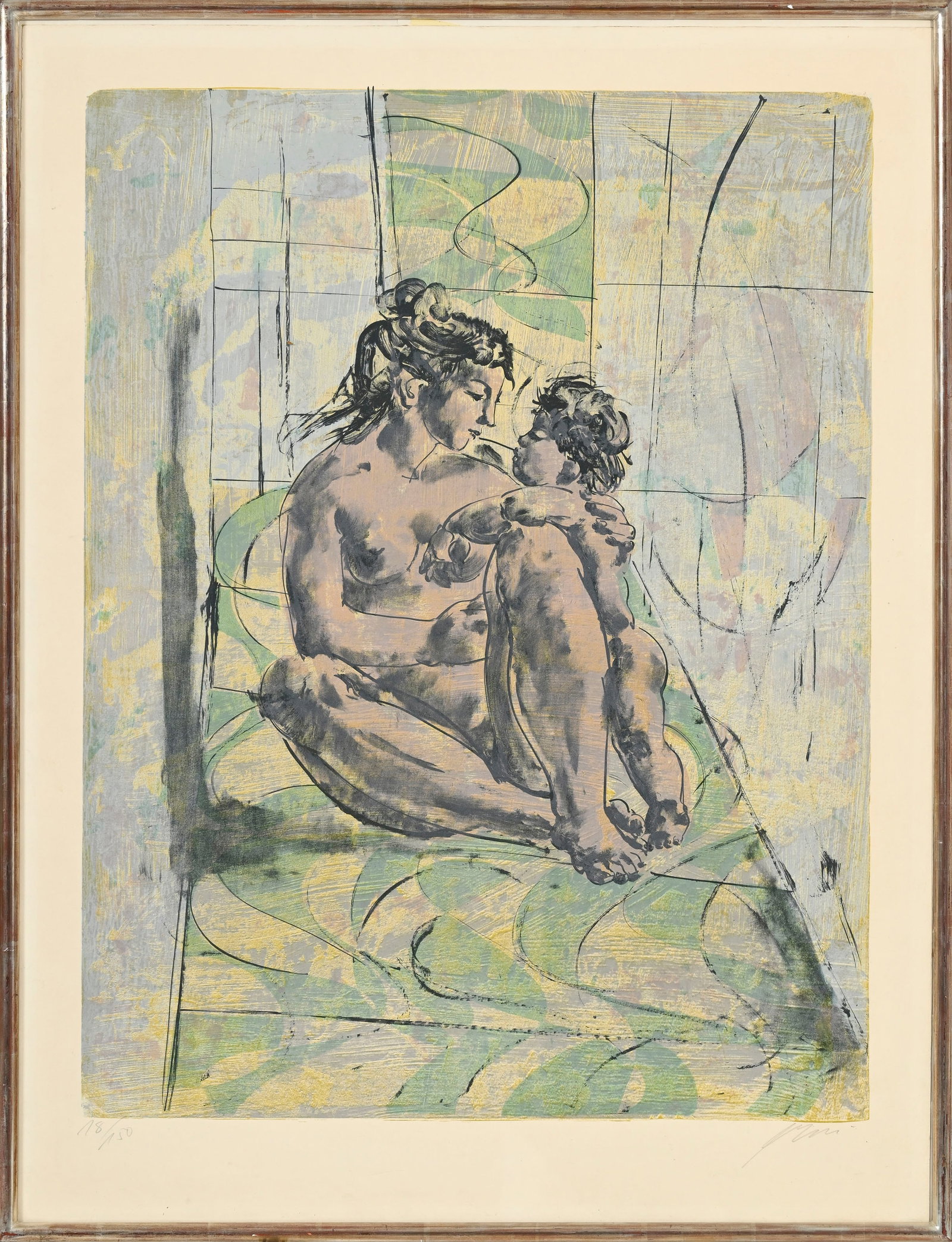 Hans Erni (1909-2015), Mère et enfant, lithographie, signée et numérotée 18/150, - 2