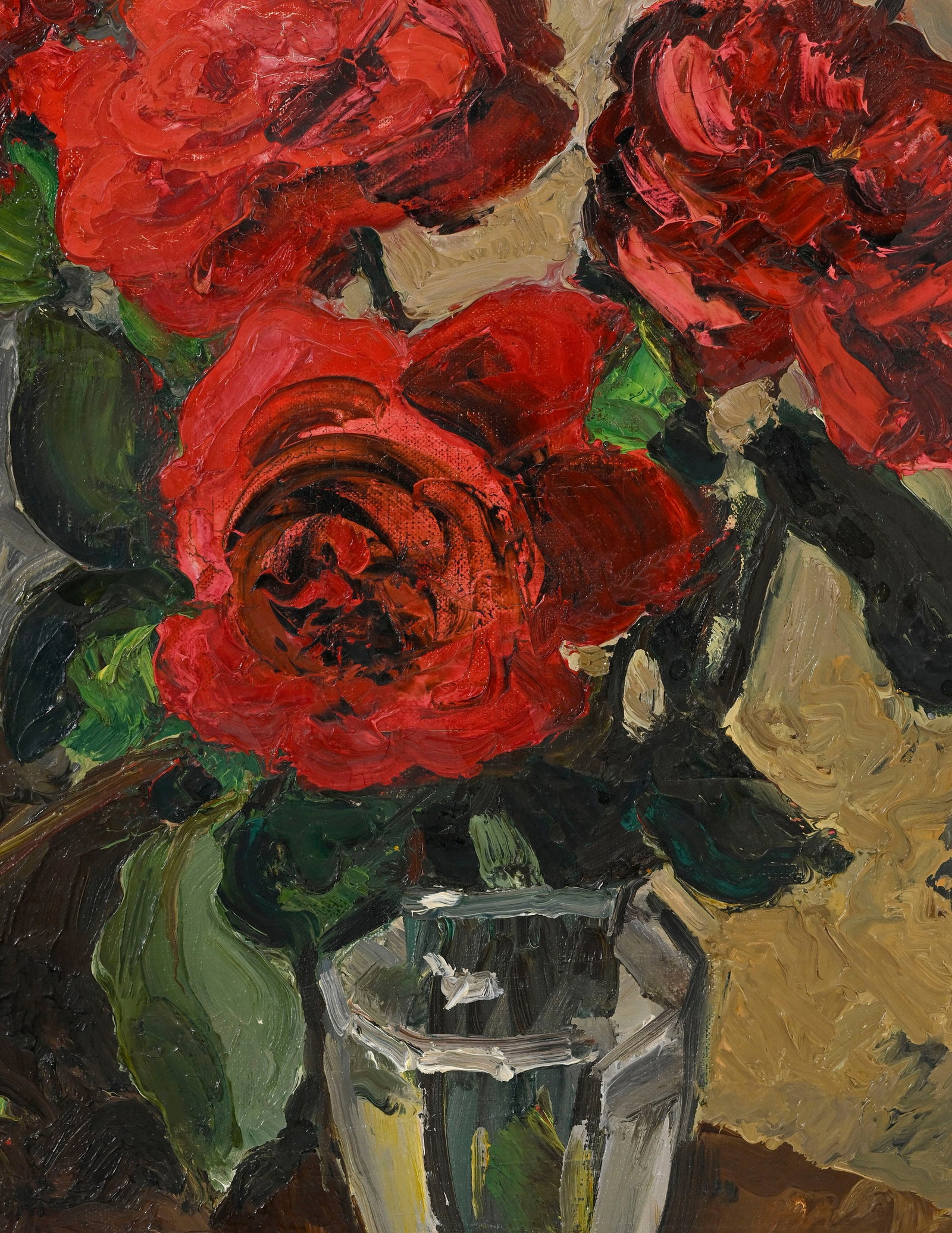 Stéphanie Caroline Guerzoni (1887-1970), Bouquet de roses, huile sur toile, signée, 46x33  - 2