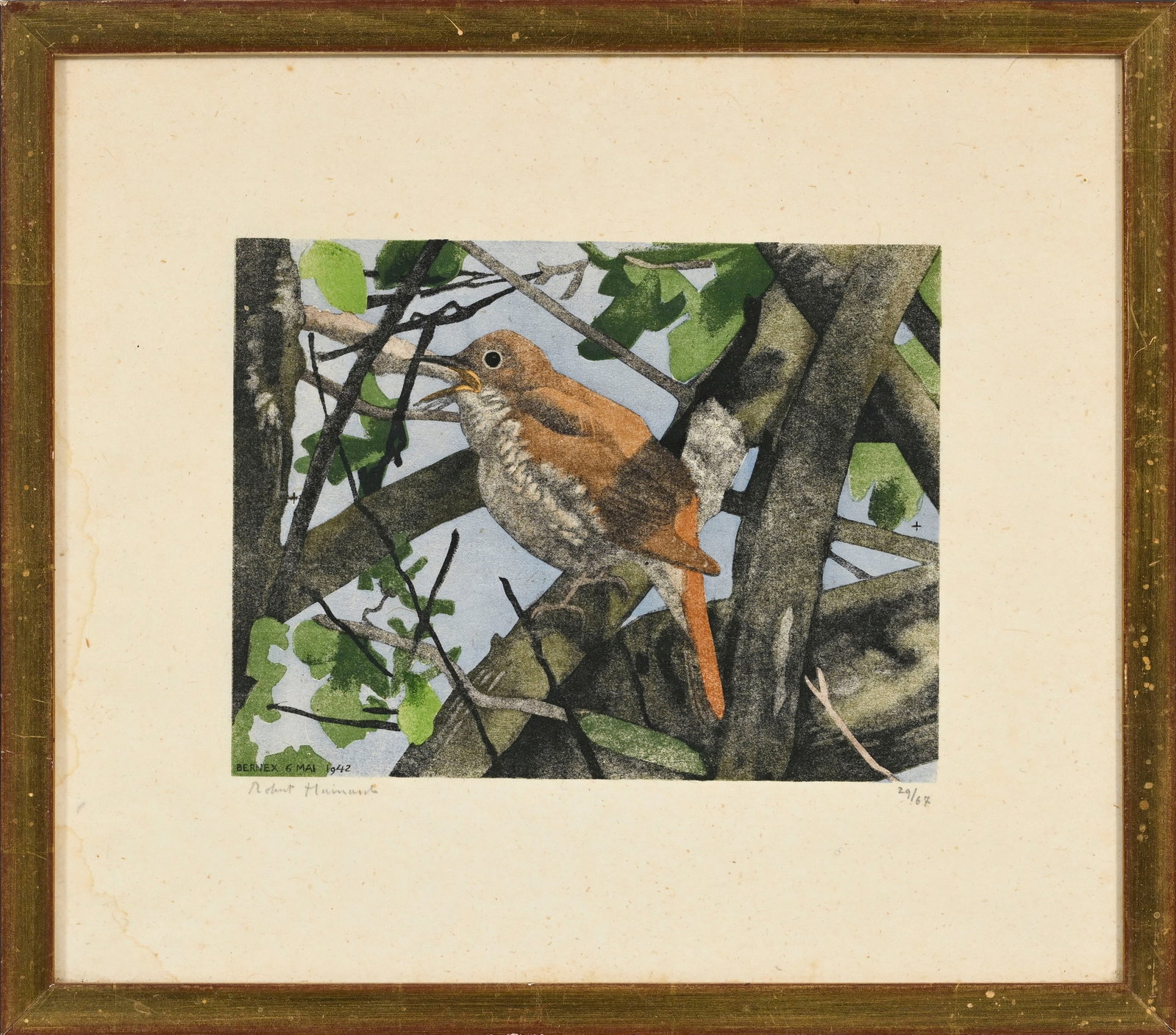 Robert Hainard (1906-1999), "Rossignol", 1942, bois gravé couleur, signé et numérot&# - 2