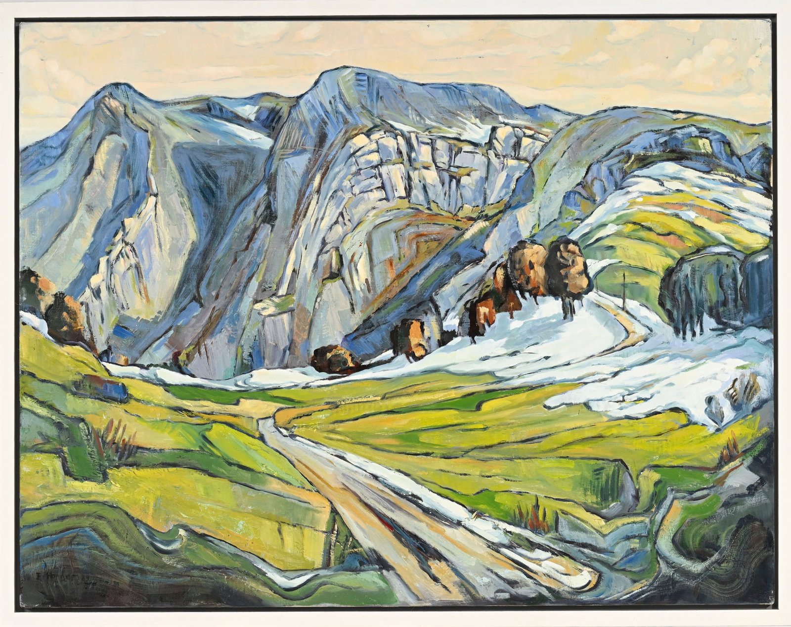 Alfred Horger (1930-2009), "Le Raimeux vu des Golats", 1989, huile sur toile marouflée sur pann - 2