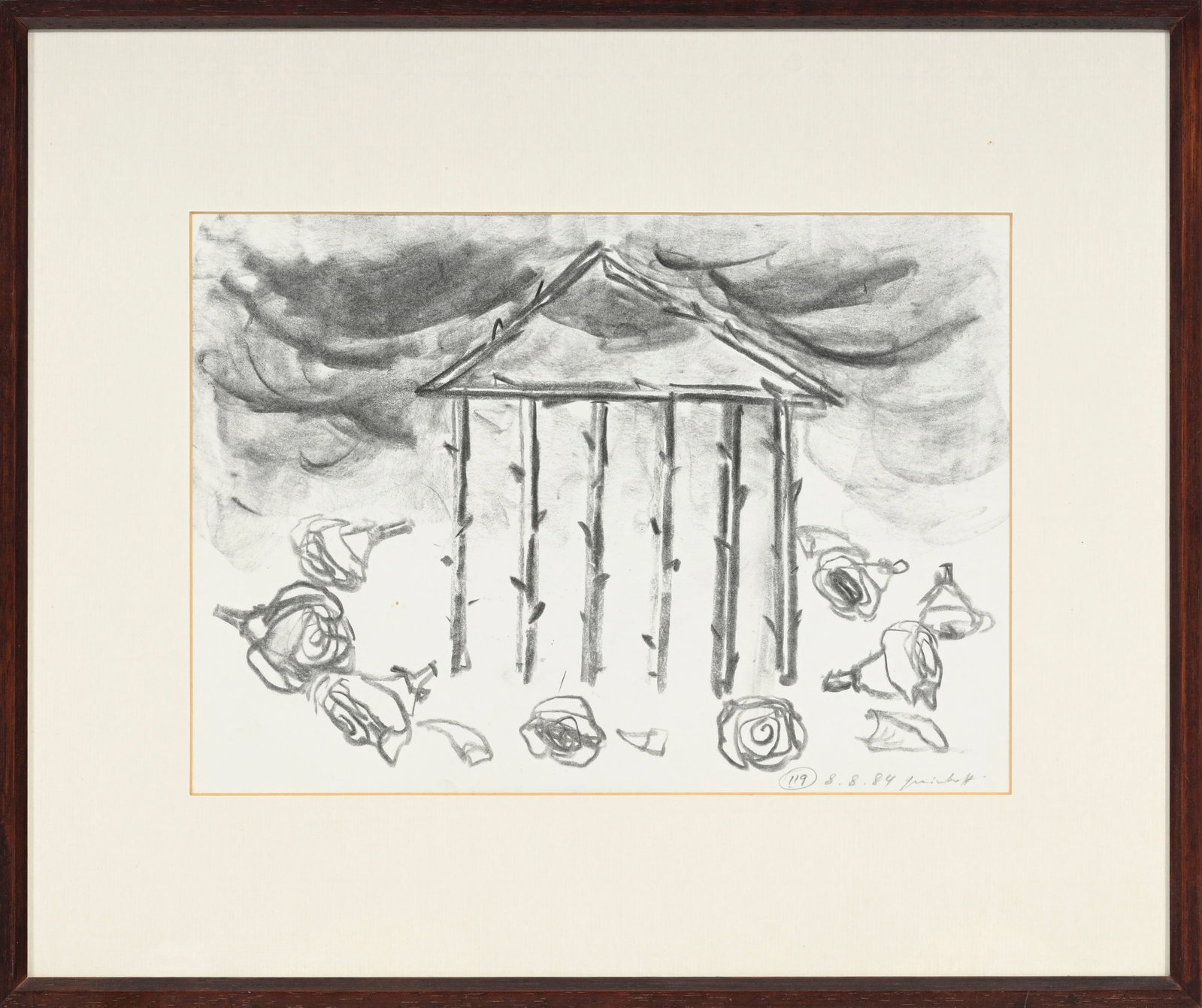 Gérald Minkoff (1937-2009), "Combat" et "Temple et roses", 1984, paire de craies grasses sur pa - 2