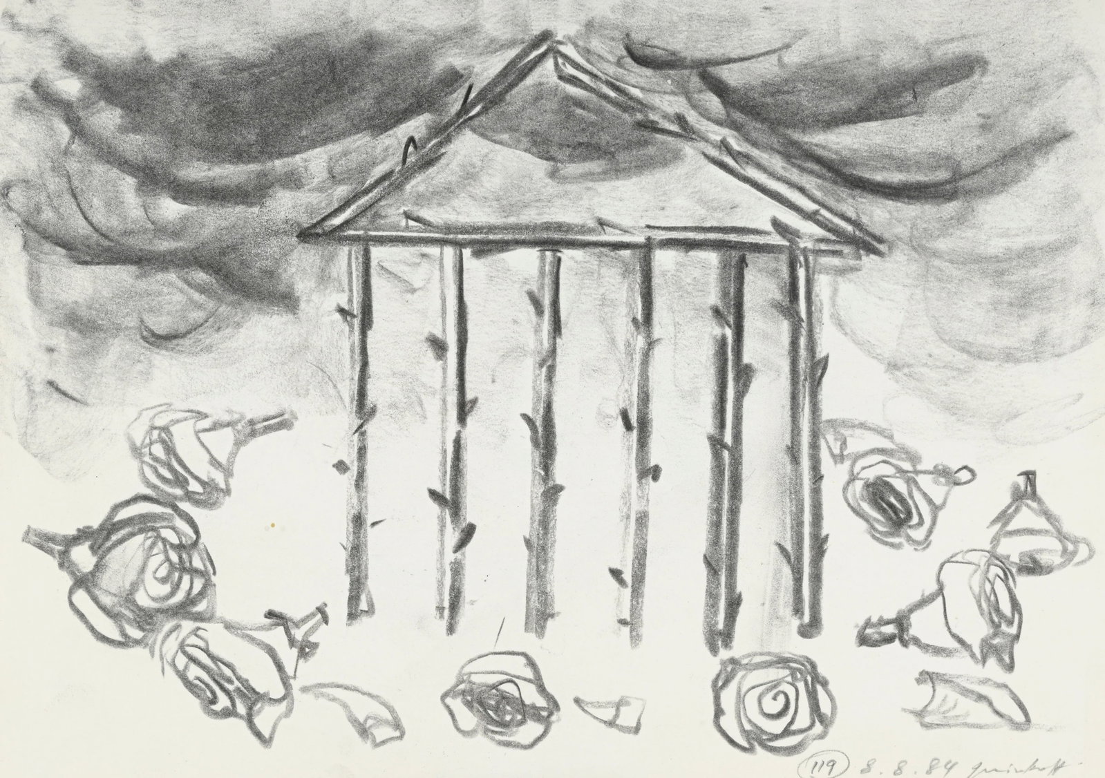 Gérald Minkoff (1937-2009), "Combat" et "Temple et roses", 1984, paire de craies grasses sur pa - 4