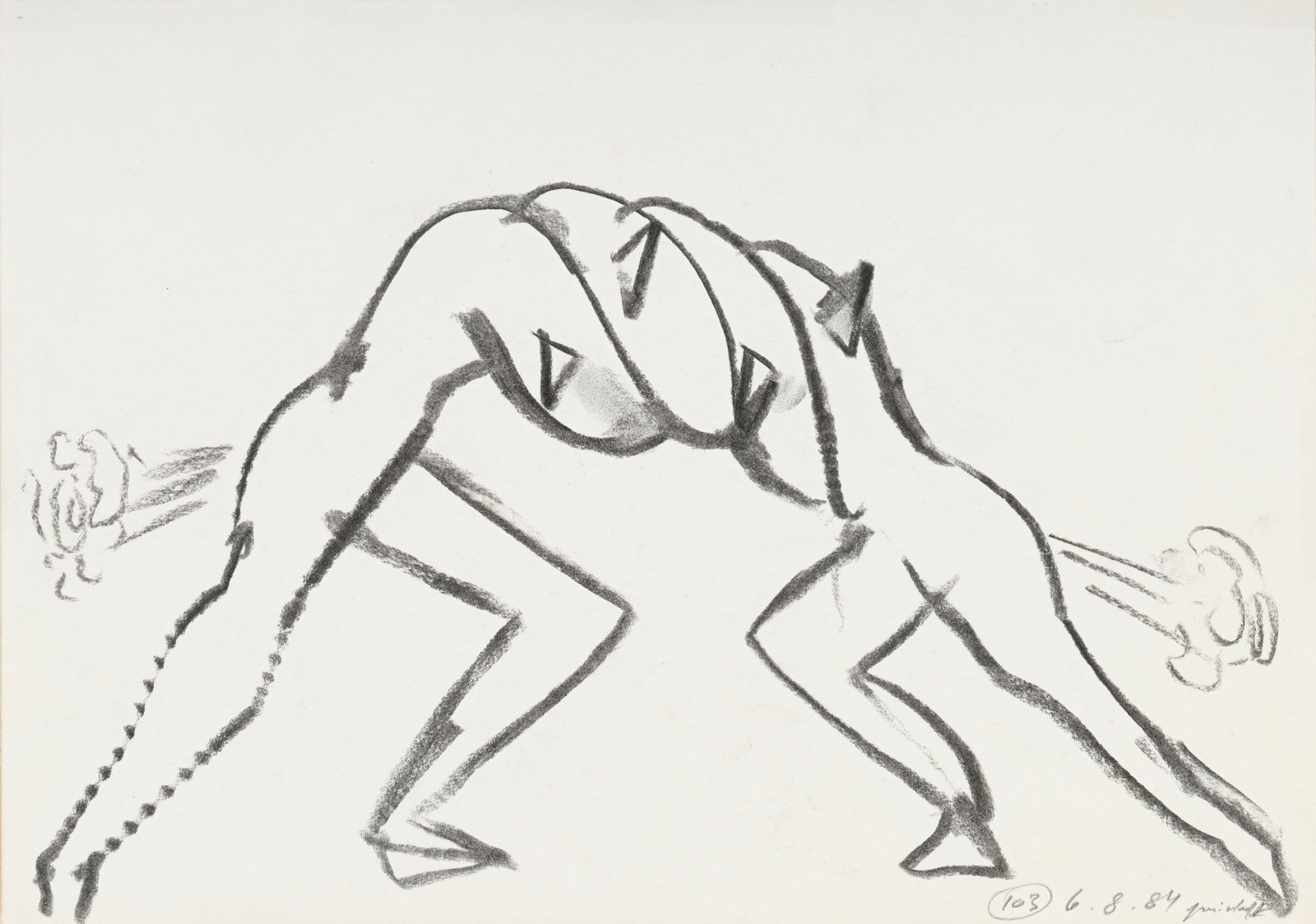 Gérald Minkoff (1937-2009), "Combat" et "Temple et roses", 1984, paire de craies grasses sur pa - 5