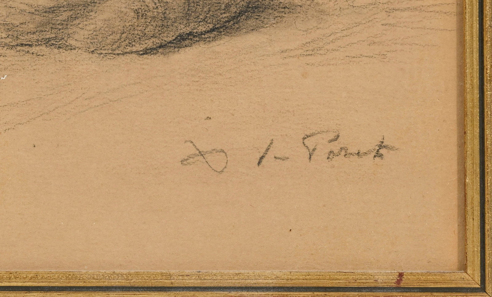 Xavier de Poret (1894-1975), Faon couché, pierre noire sur papier, signée, 17,5x25 cm ( - 4