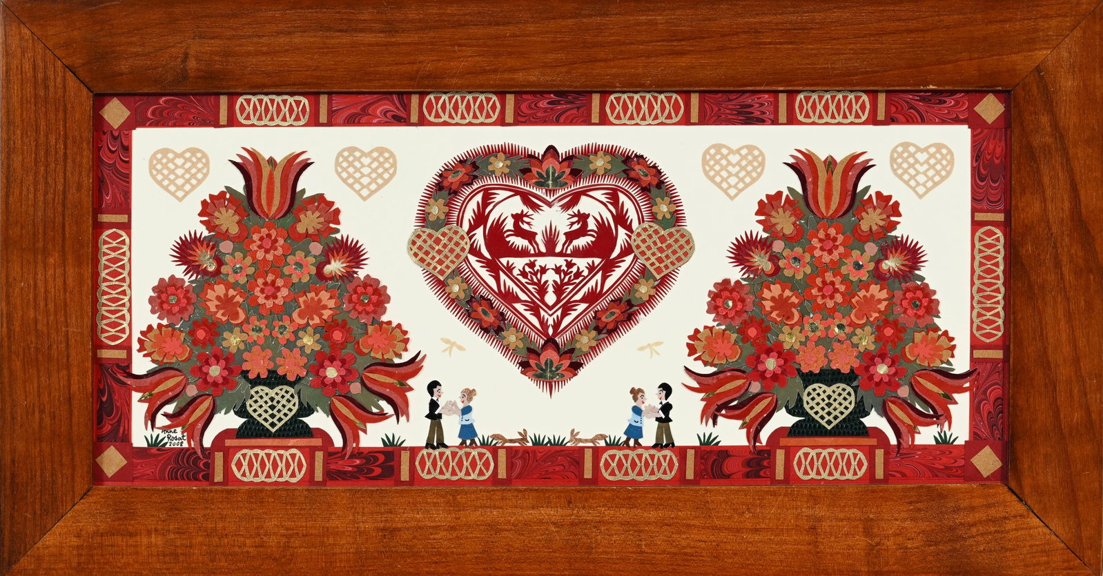 Anne Rosat (1935), Cœur et bouquets rouges, 2008, découpage et collage sur papier, sign - 2