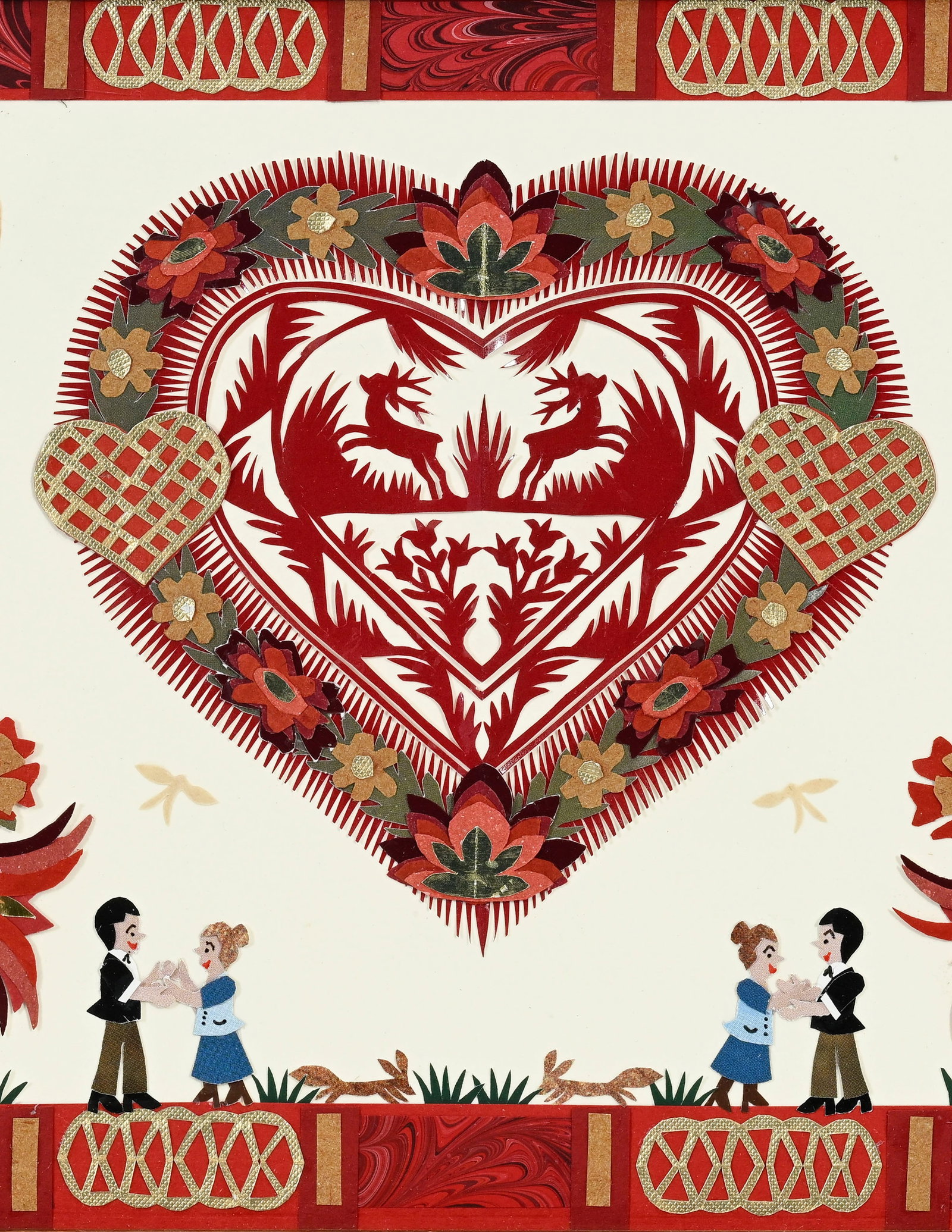 Anne Rosat (1935), Cœur et bouquets rouges, 2008, découpage et collage sur papier, sign - 3