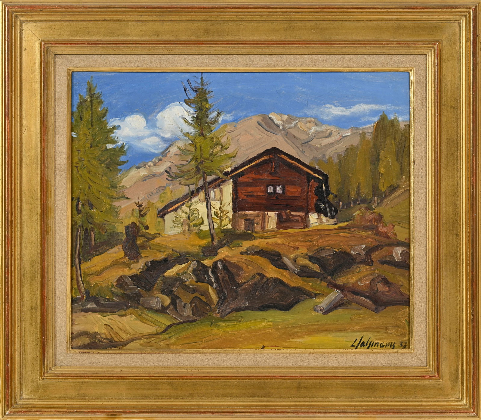 Louis Henri Salzmann (1887-1955), Chalet de montagne, 1937, huile sur toile, signée et daté - 2