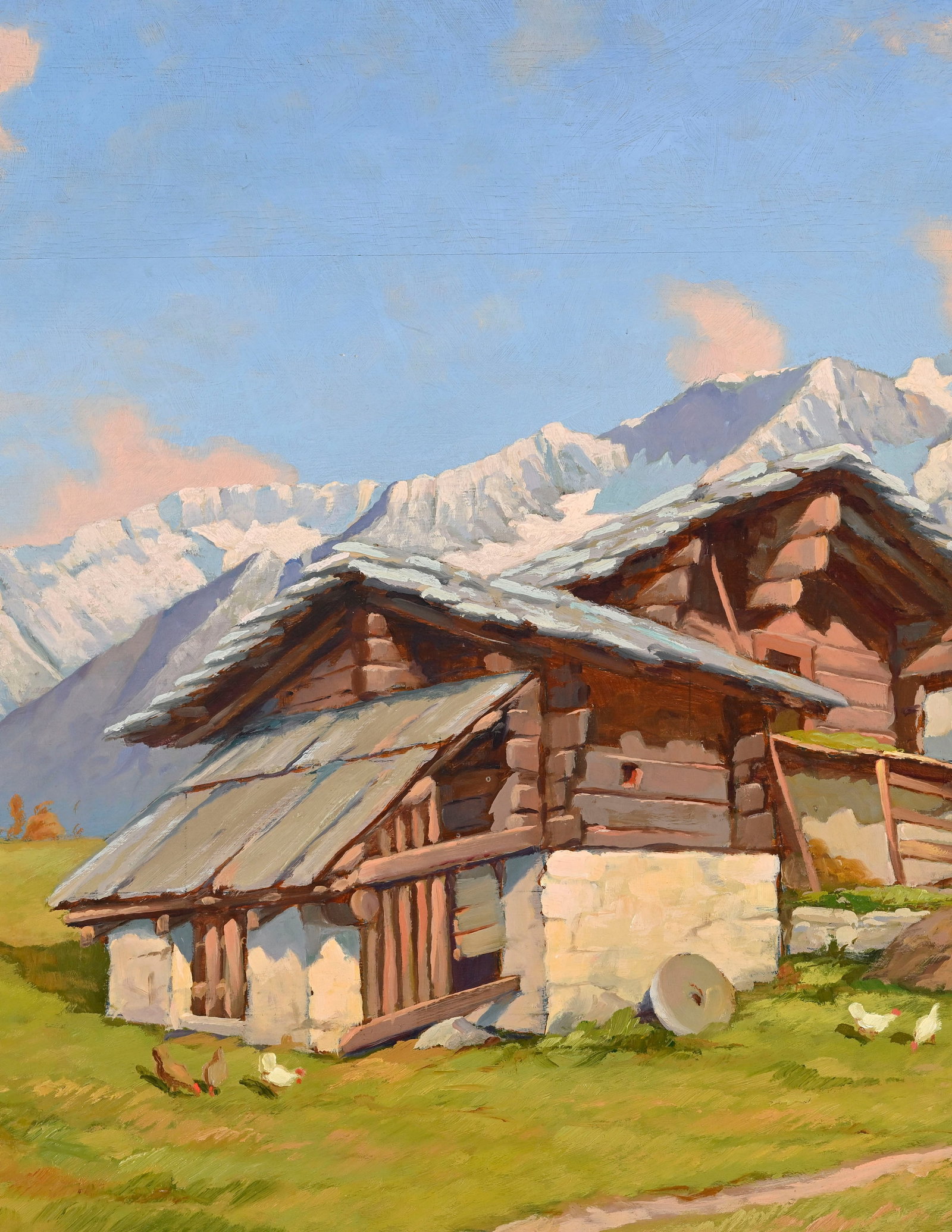 Ecole suisse du XXe s., "Paysage de montagne avec chalets"_,_ 1942, huile sur panneau, signée " - 3
