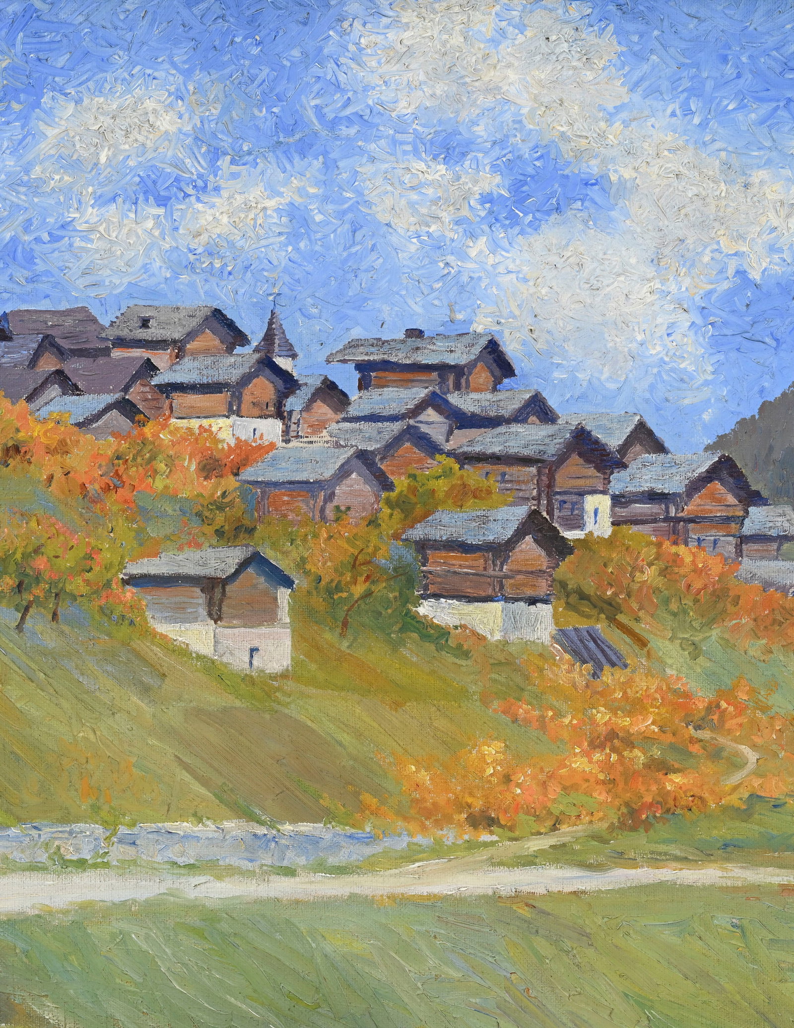 Ecole suisse du XXe s., Village de montagne, 1925, huile sur toile, signée "A. Jaquier" et dat& - 3