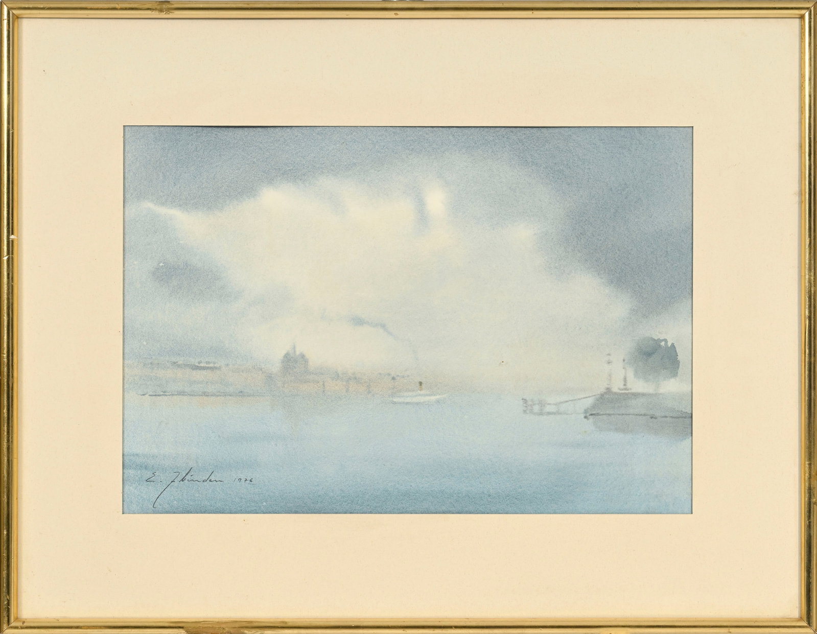 Ellis Zbinden (1921-2019), Vue du lac dans la brume, 1976, aquarelle sur papier, signée et dat& - 2