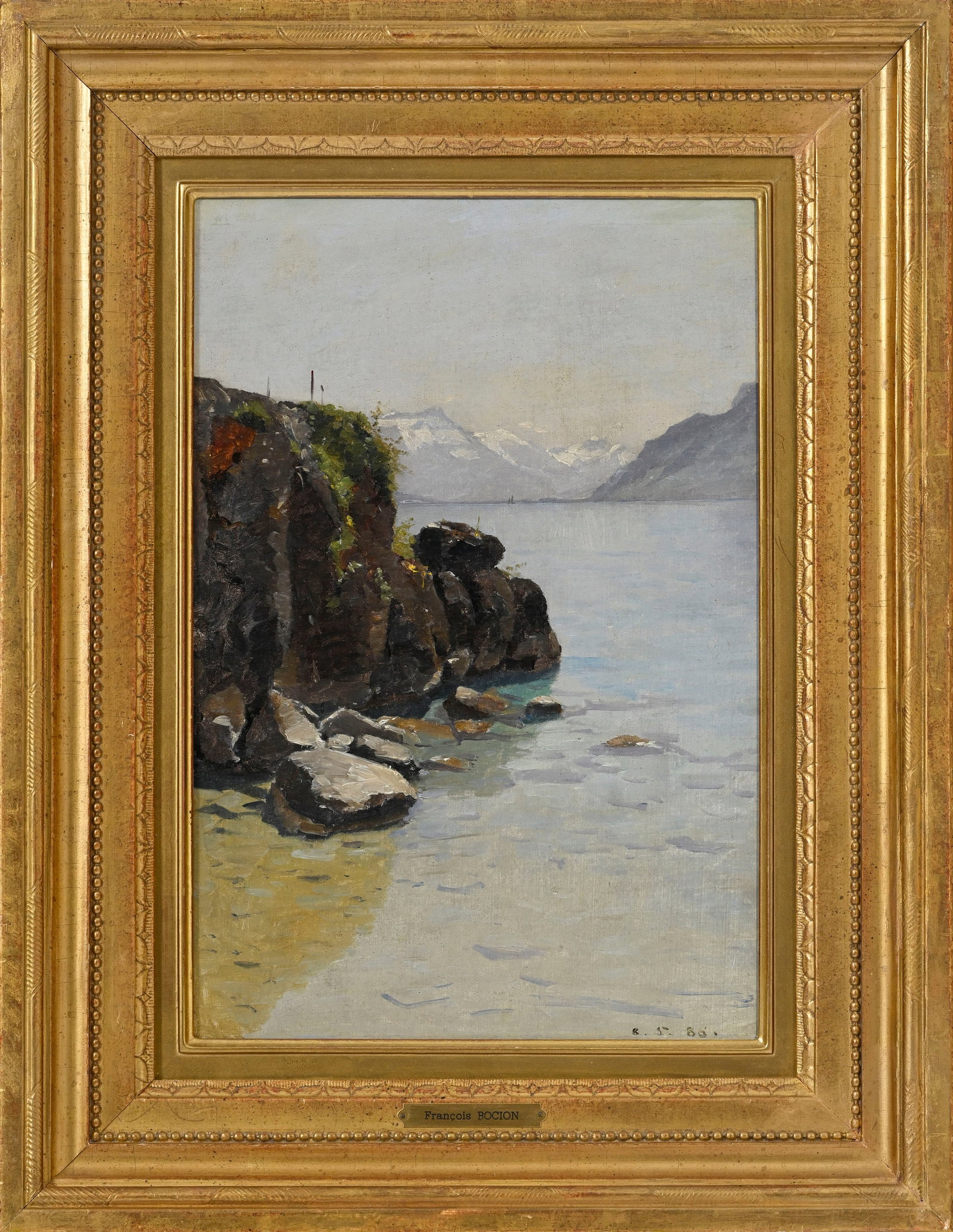François Bocion (1828-1890), "Rochers de Rivaz", 1886, huile sur toile montée sur carton,  - 2