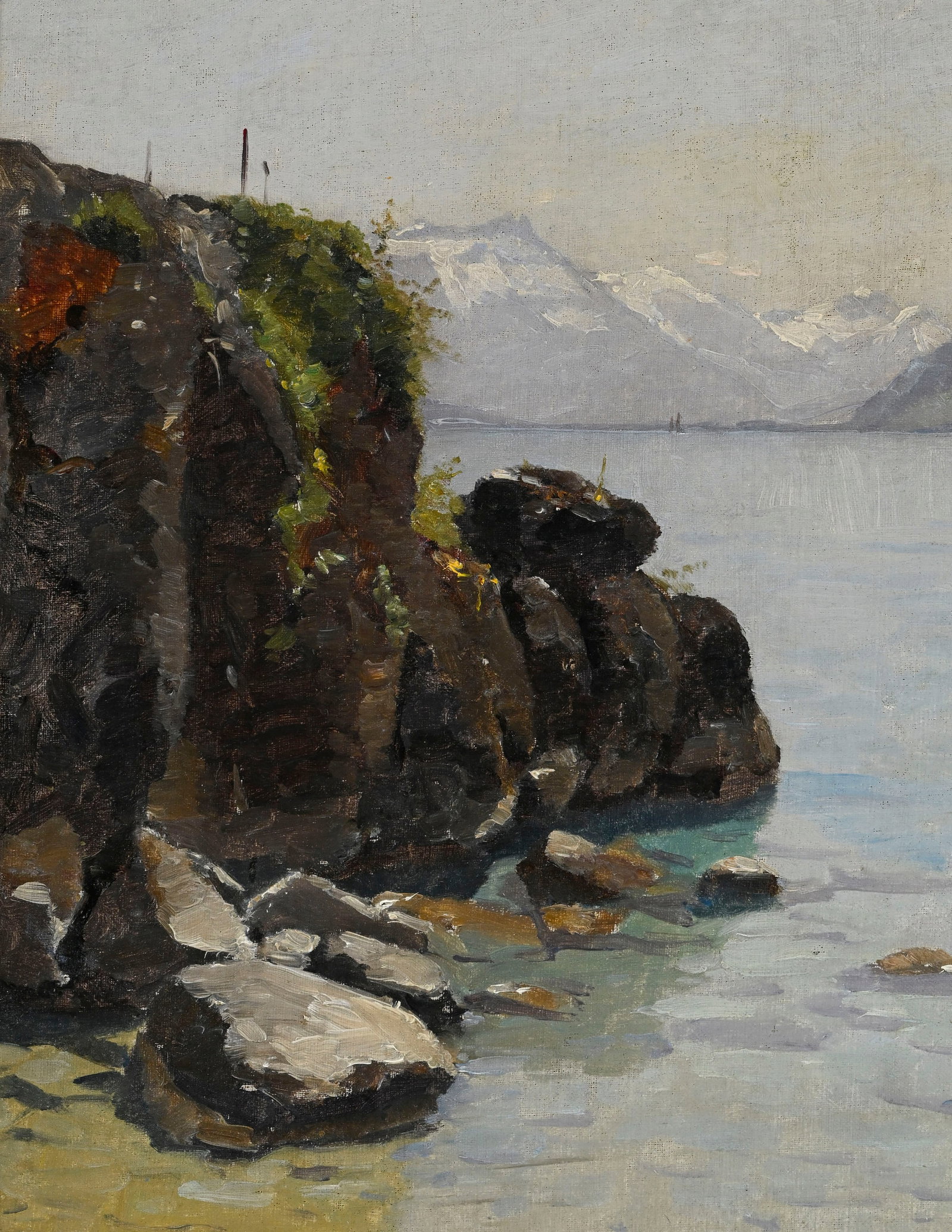 François Bocion (1828-1890), "Rochers de Rivaz", 1886, huile sur toile montée sur carton,  - 3
