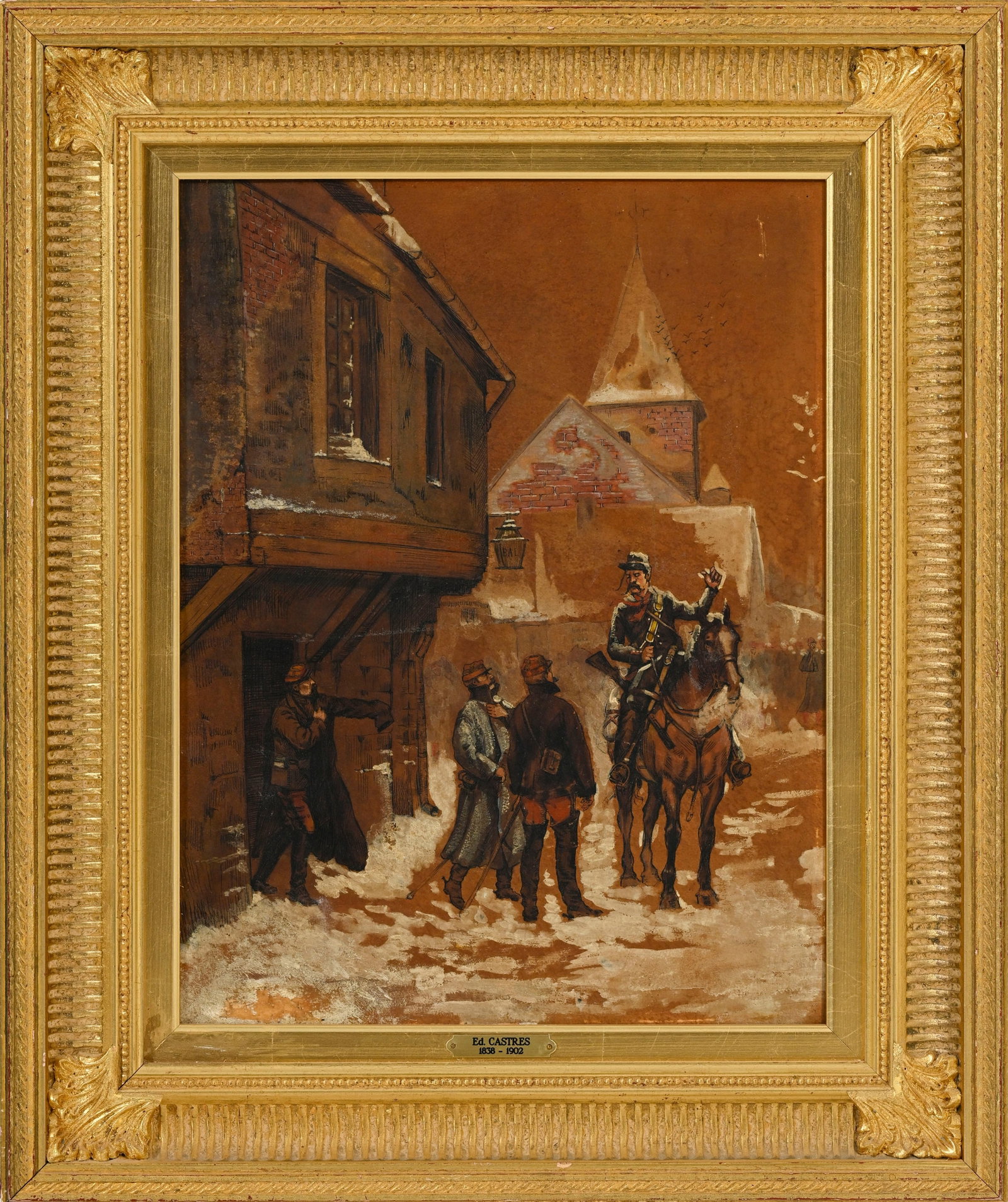 Édouard Castres (1838-1902), Militaires en discussion, gouache, aquarelle et encre sur carton,  - 2