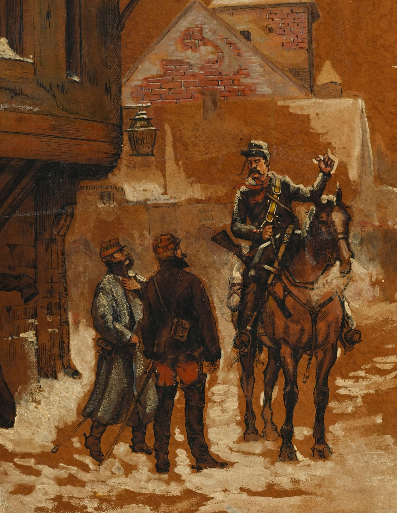 Édouard Castres (1838-1902), Militaires en discussion, gouache, aquarelle et encre sur carton,  - 3