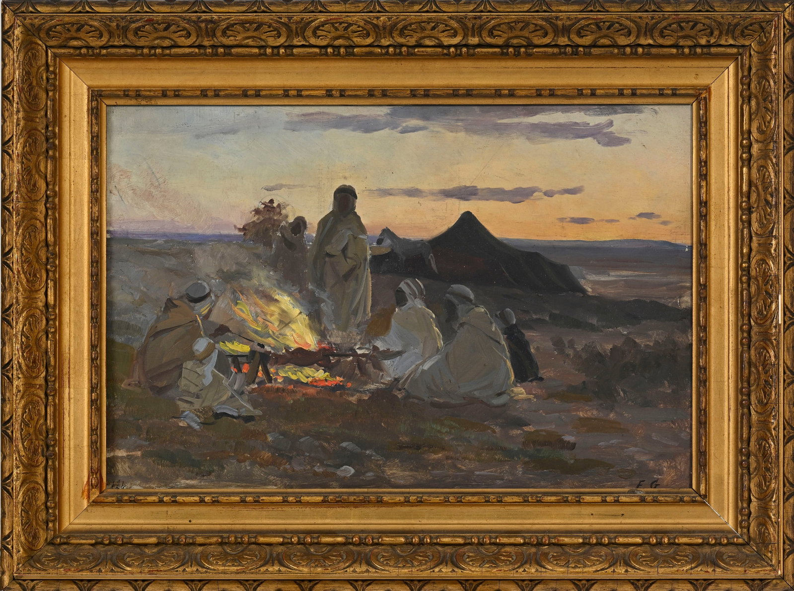 Eugène Girardet (1853-1907), Campement dans le désert, œuvre recto-verso, huile sur p - 2