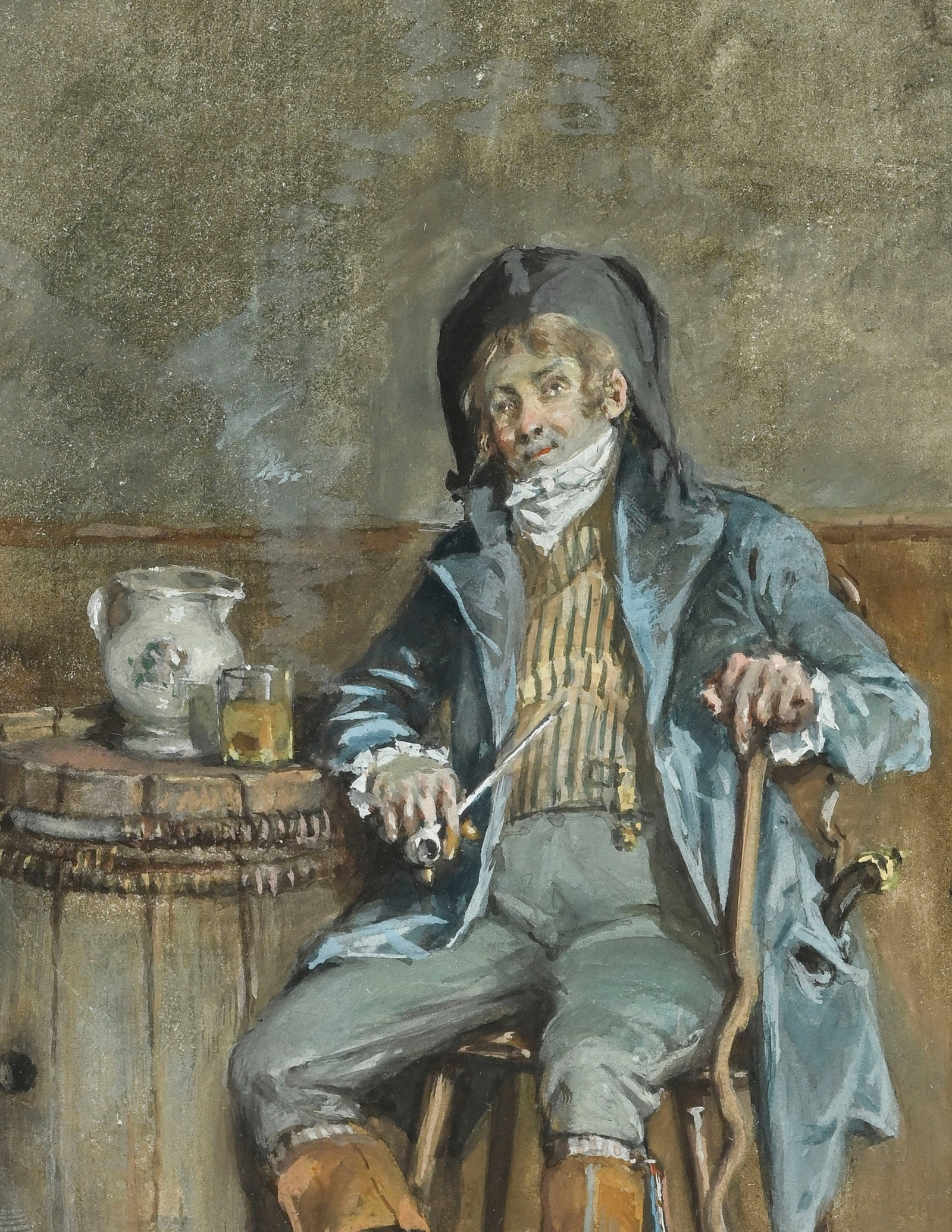 François-Adolphe Grison (1845-1914), Le fumeur de pipe, gouache sur papier, signée, 17x12  - 3