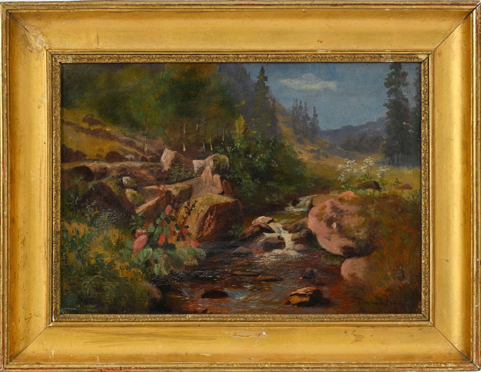 Edouard Rheiner (1865-1921), Paysage de montagne et petit ruisseau, huile sur toile, signée, 30 - 2