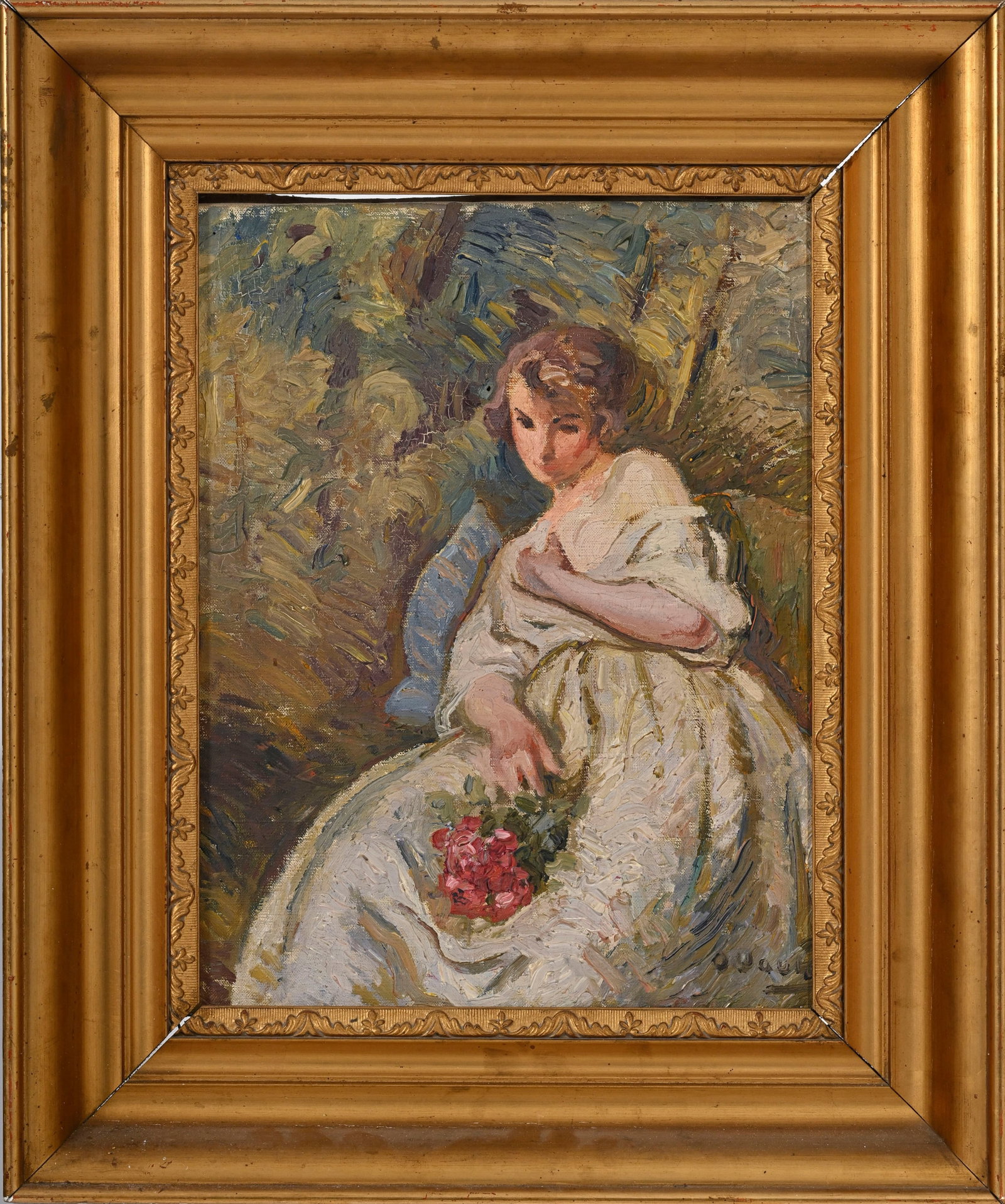 Otto Vautier (1863-1919), Femme au bouquet, huile sur toile, signée, 41,5x33 cm - 2