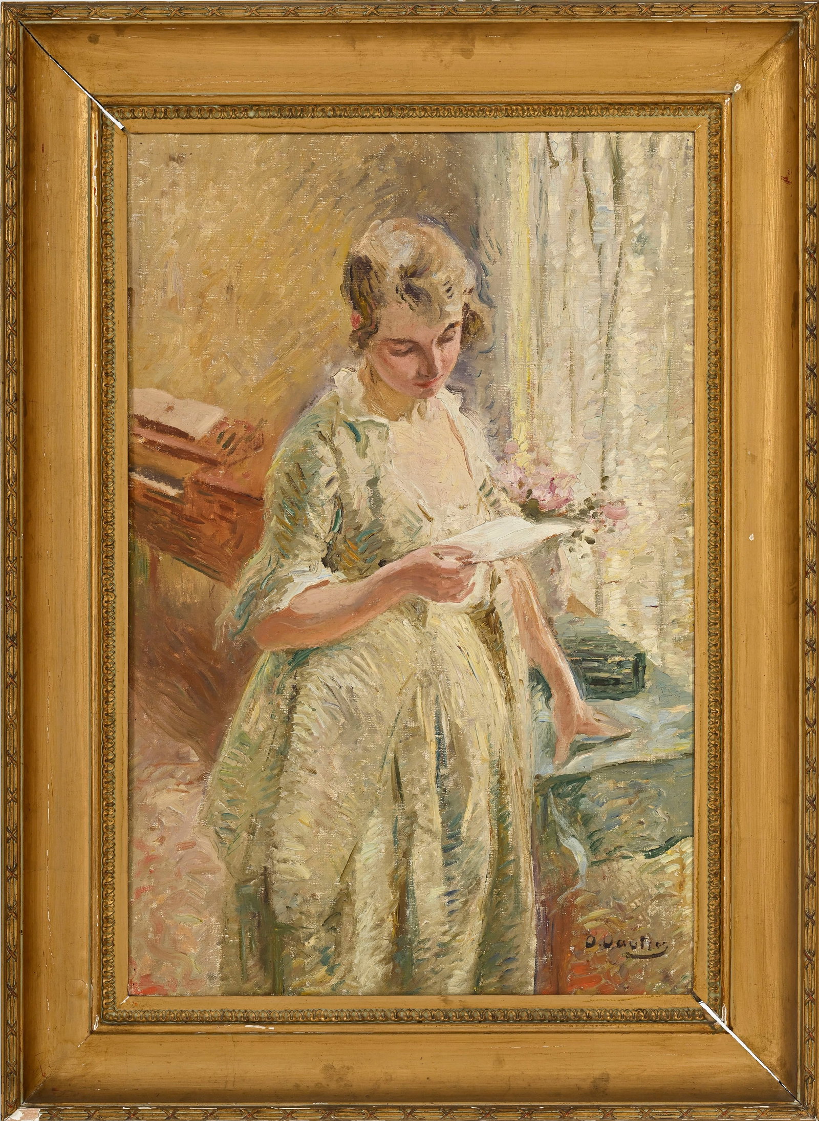 Otto Vautier (1863-1919), "La lettre", huile sur toile, signée, 82x54 cm - 2