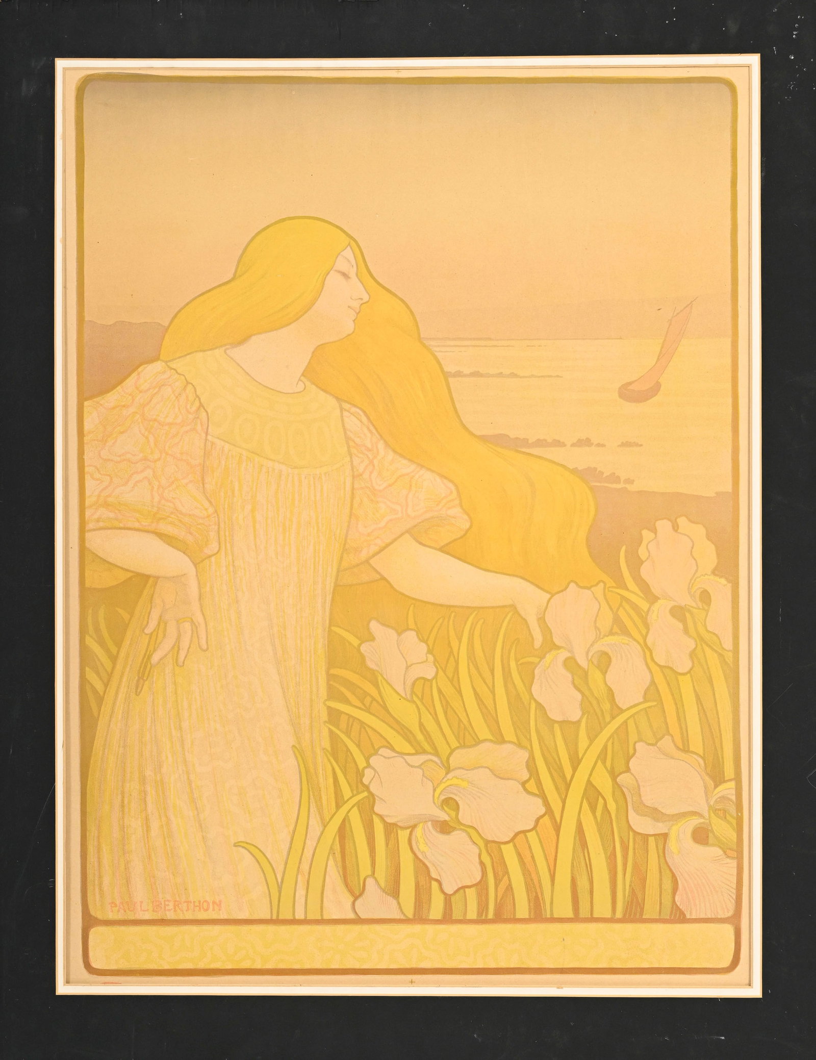Paul Berthon (1872-1934), d'après, "Femme aux iris", lithographie couleurs, 81,5x60,5 cm (à - 2