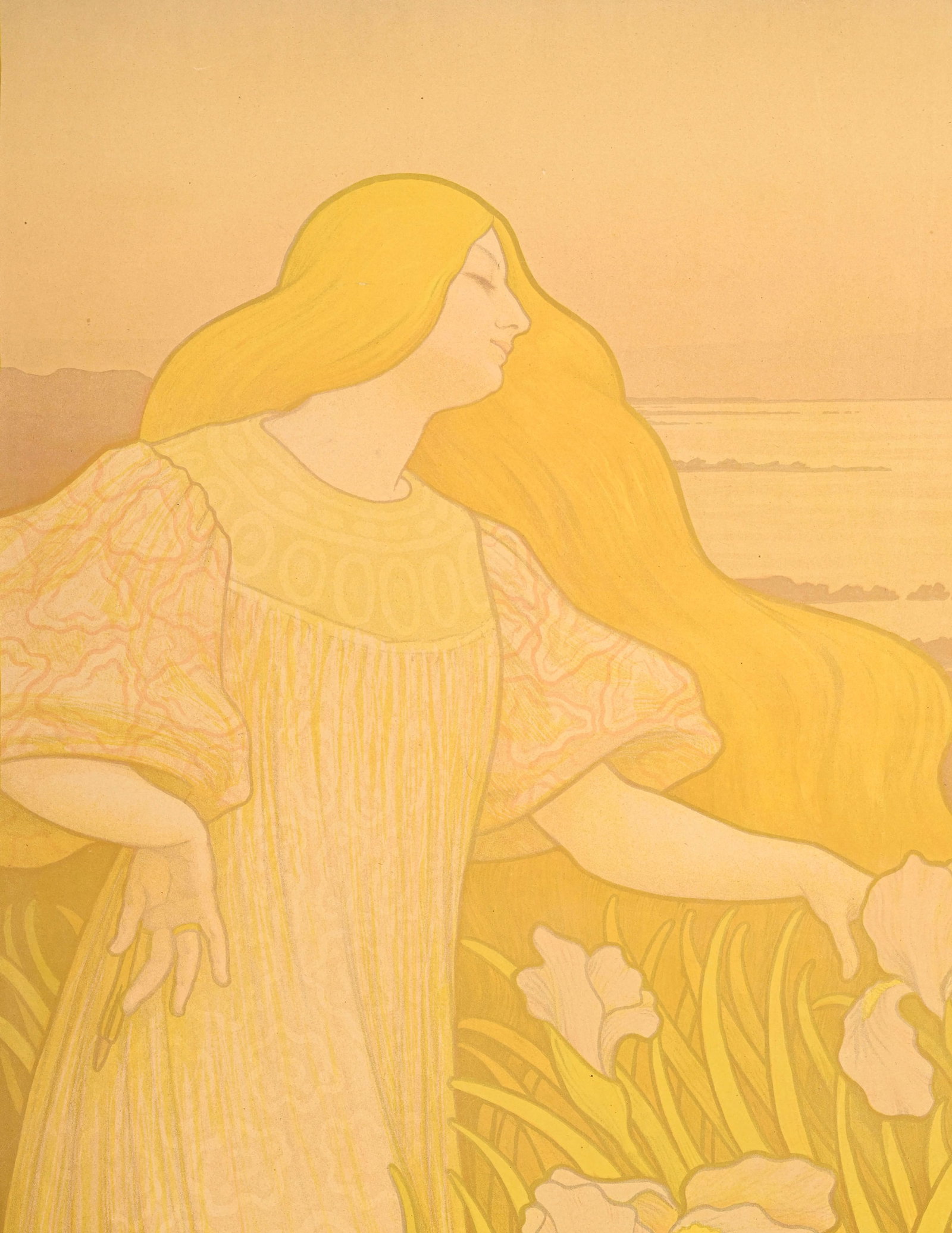 Paul Berthon (1872-1934), d'après, "Femme aux iris", lithographie couleurs, 81,5x60,5 cm (à - 3