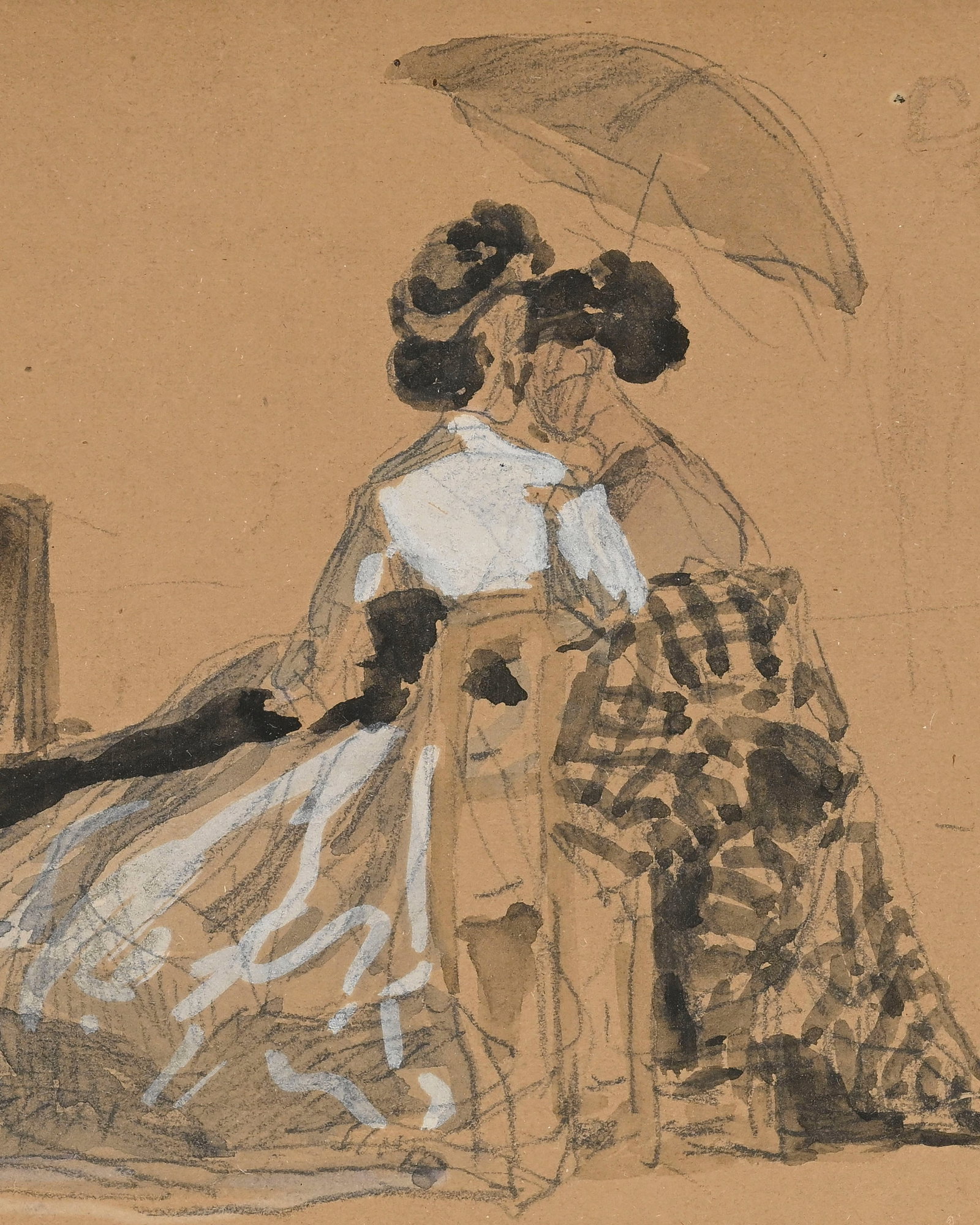 Eugène Boudin (1824-1898), Couple de femmes à la plage, 1865, lavis gris rehaussé de  - 3