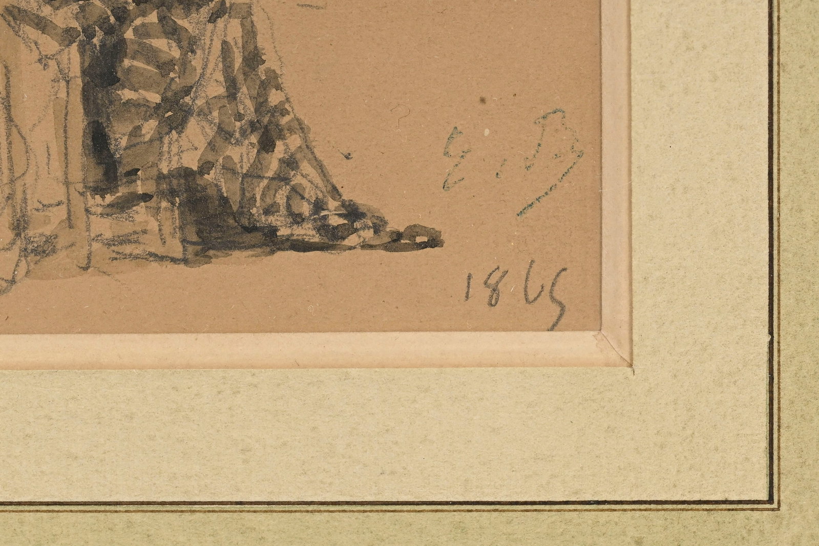 Eugène Boudin (1824-1898), Couple de femmes à la plage, 1865, lavis gris rehaussé de  - 4