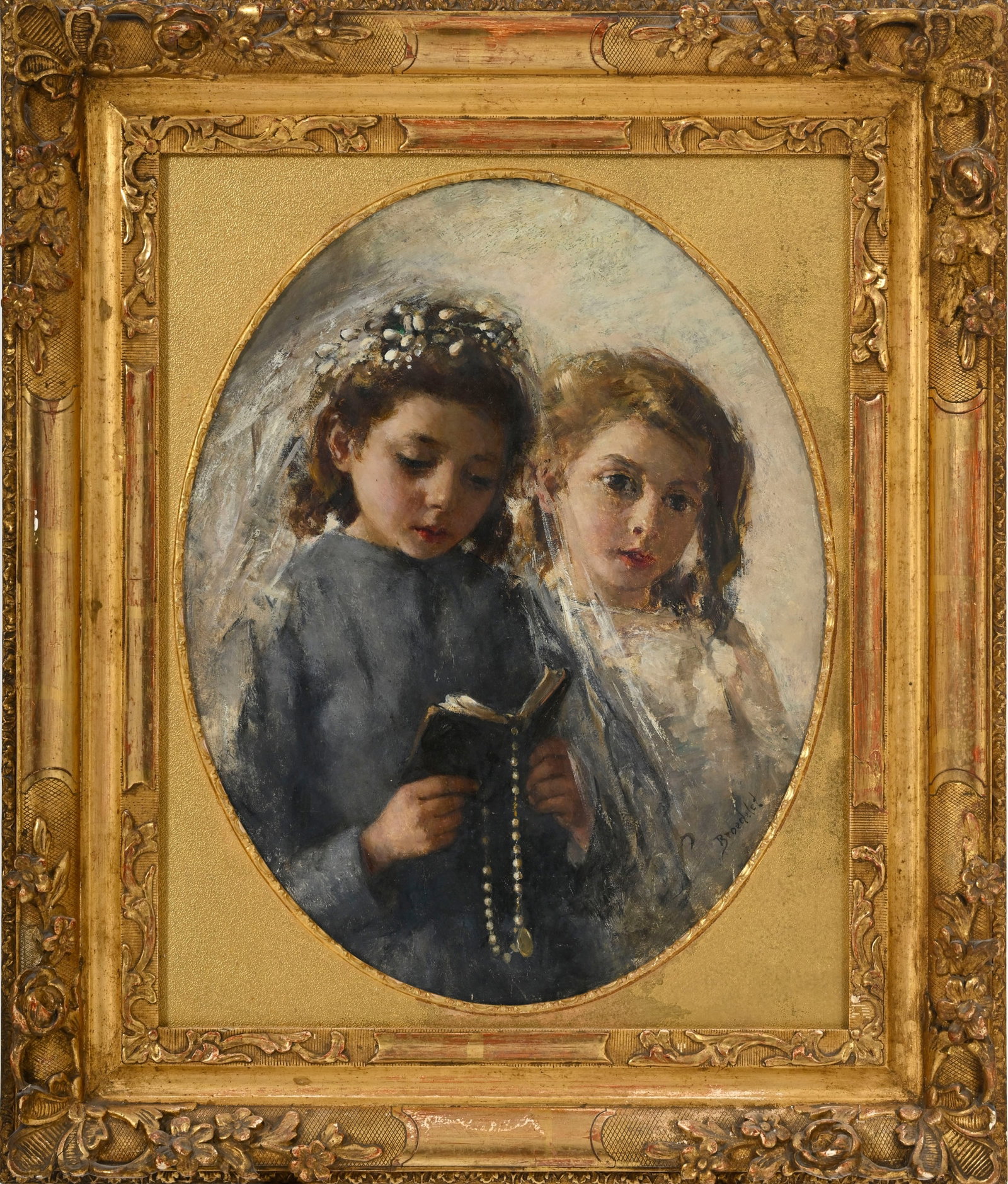 André Victor Leonard Broedelet (1872-1936), Fillettes en prière, 1912, huile sur carton, s - 2