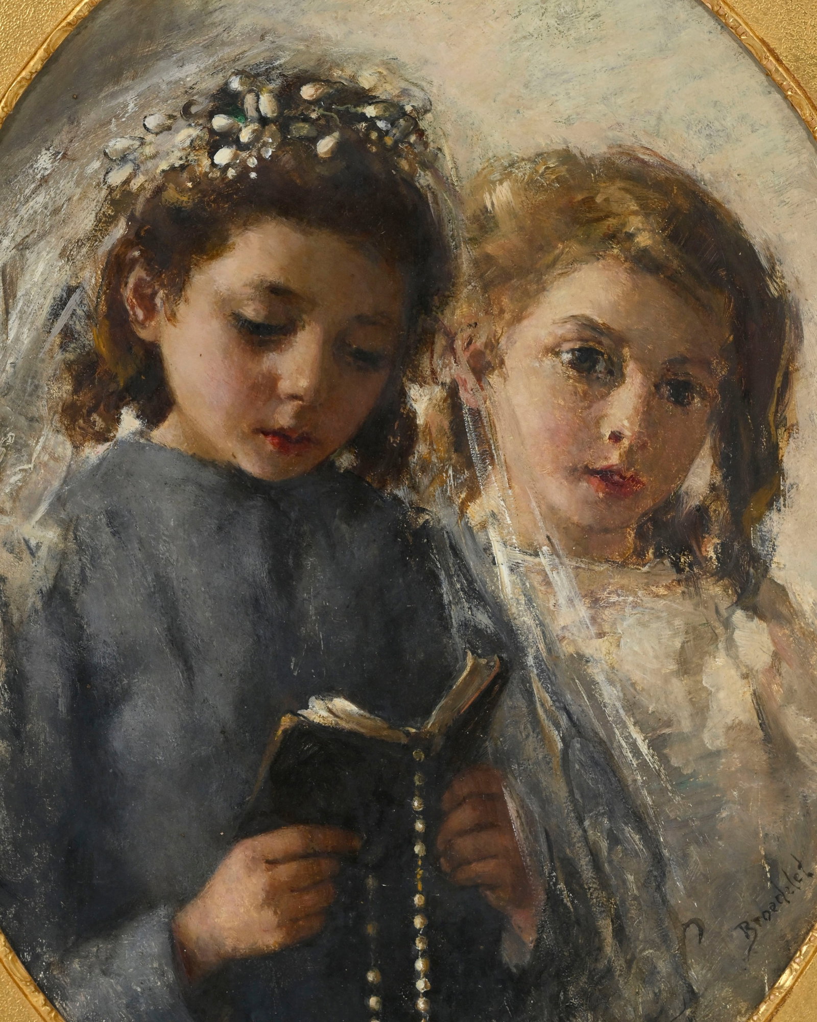 André Victor Leonard Broedelet (1872-1936), Fillettes en prière, 1912, huile sur carton, s - 3