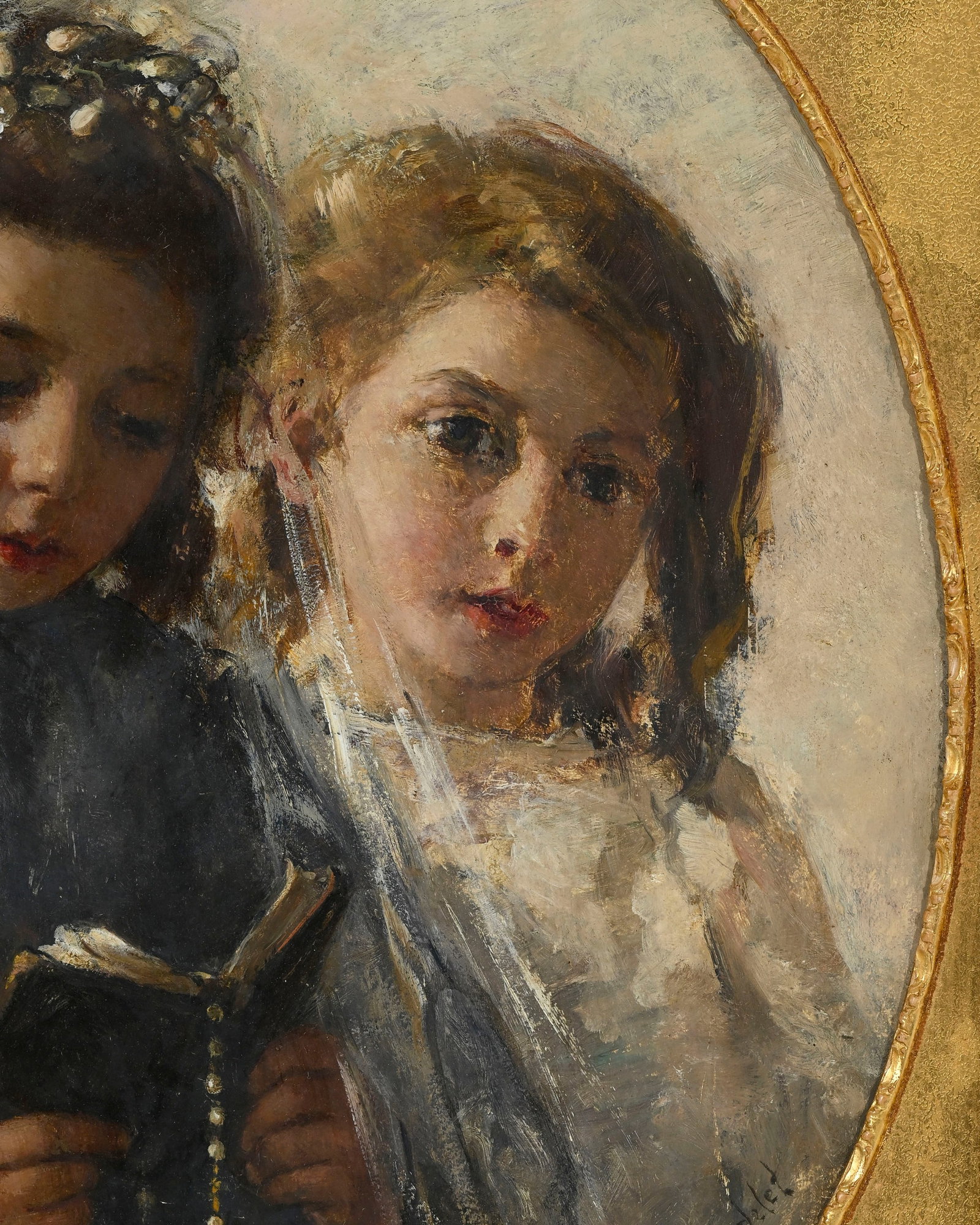 André Victor Leonard Broedelet (1872-1936), Fillettes en prière, 1912, huile sur carton, s - 4