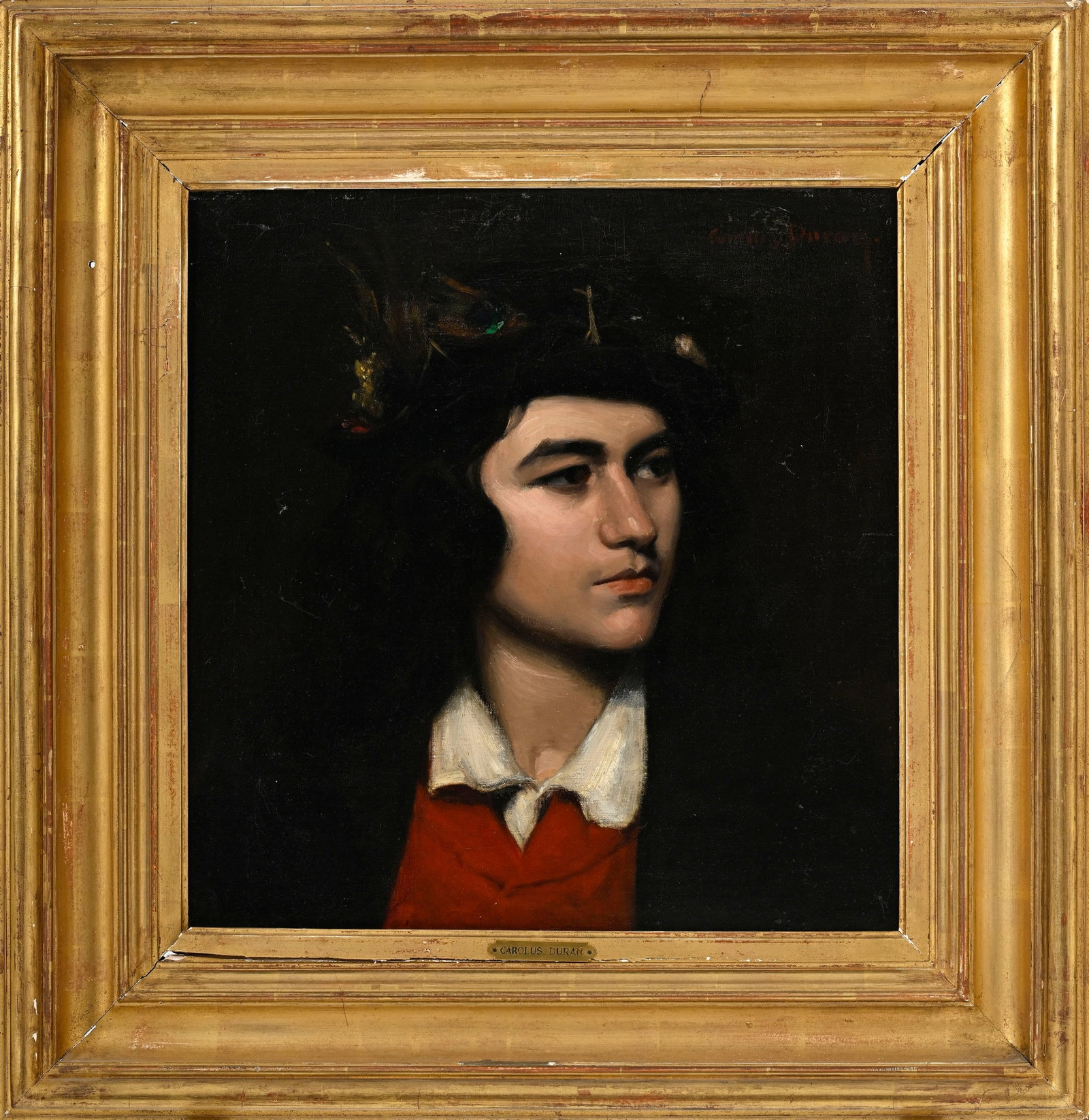 Emile Auguste Carolus-Duran (1837-1917), Portrait d'un jeune homme au chapeau à plumes, huile s - 2