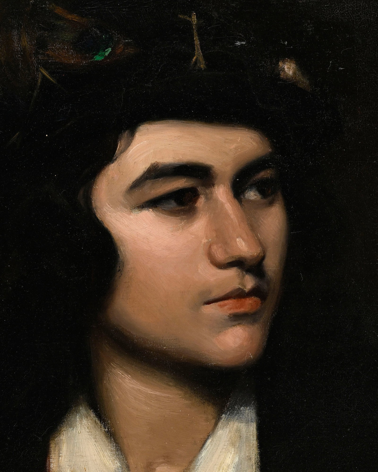 Emile Auguste Carolus-Duran (1837-1917), Portrait d'un jeune homme au chapeau à plumes, huile s - 3