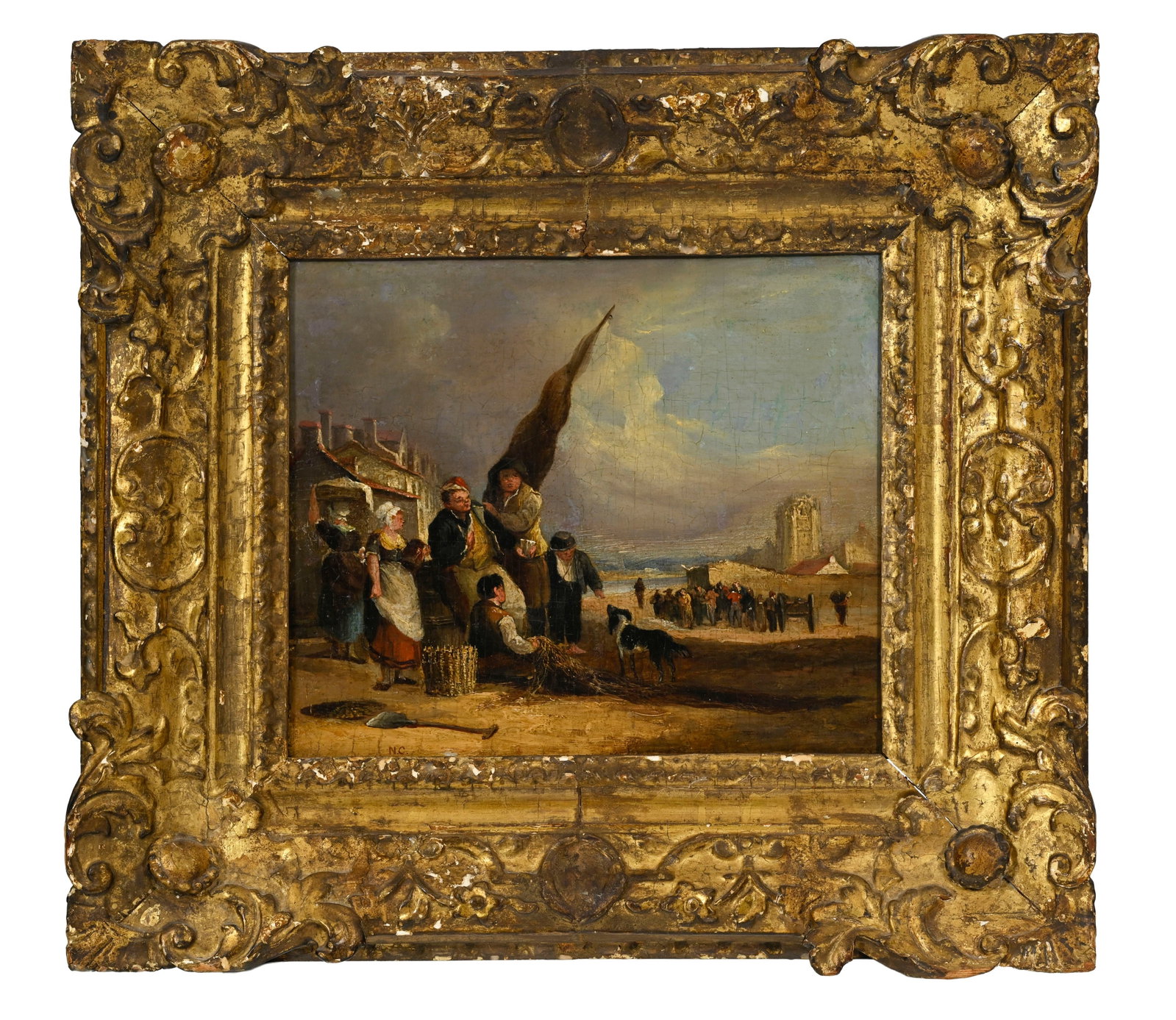 Nicolas-Toussaint Charlet (1792-1845), Scène de village en bord de mer, huile sur panneau, mono - 2