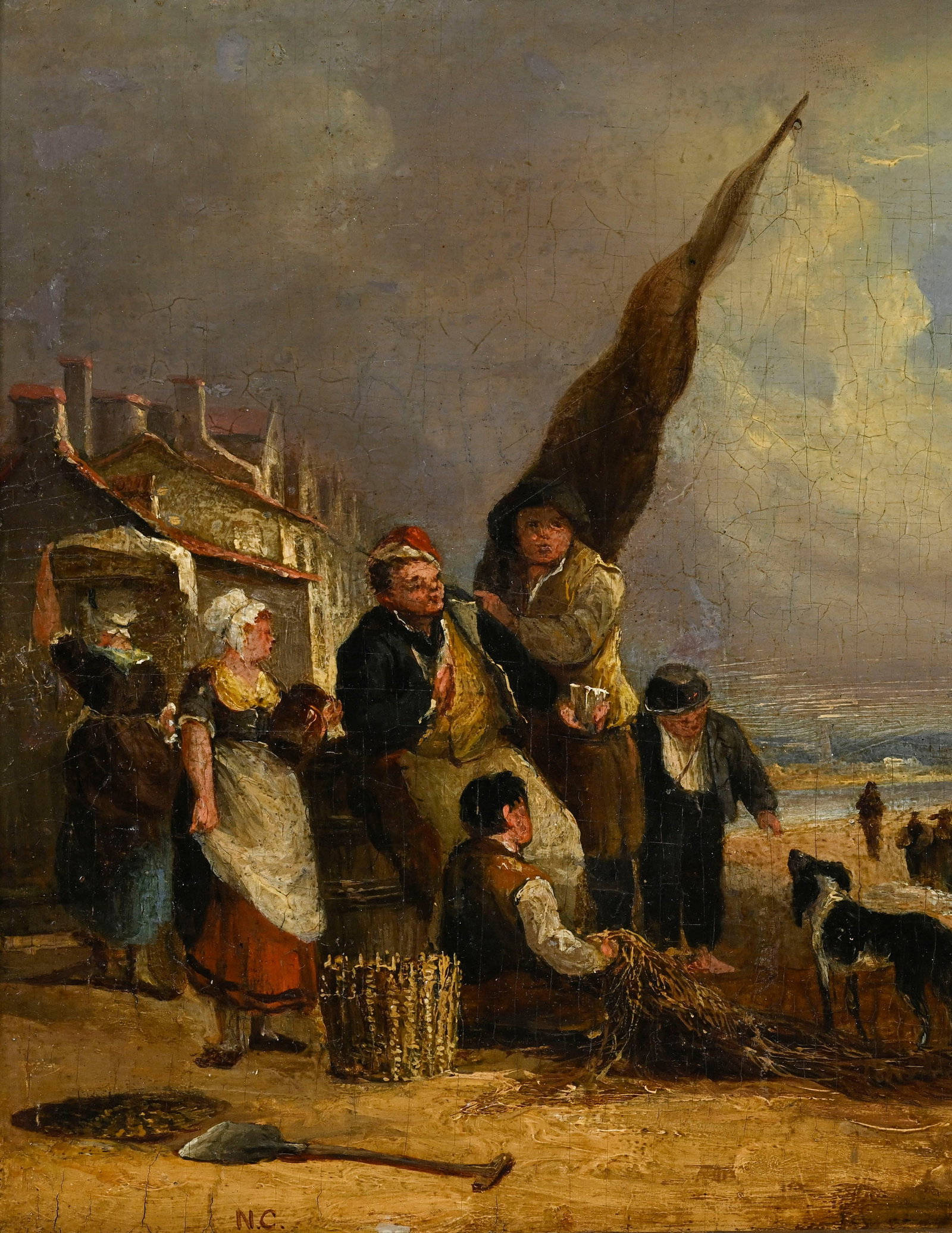 Nicolas-Toussaint Charlet (1792-1845), Scène de village en bord de mer, huile sur panneau, mono - 3