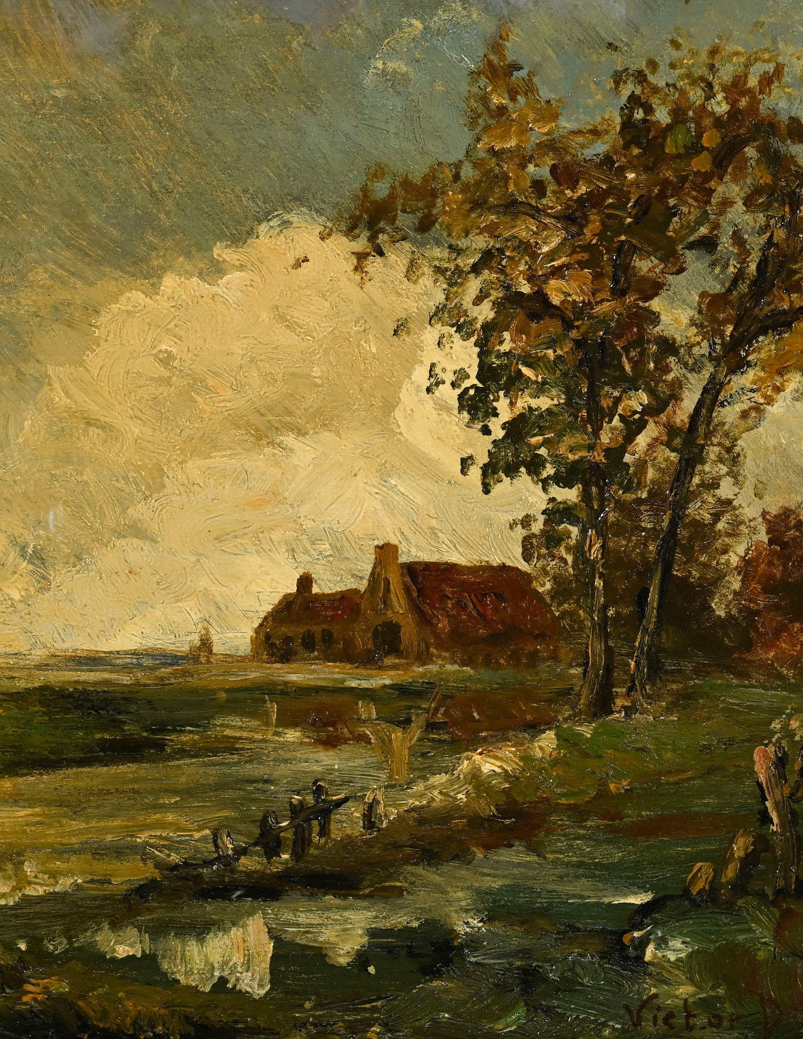 Léon Victor Dupré (1816-1879), Paysage de ferme, huile sur panneau, signée, 19x27 cm  - 3