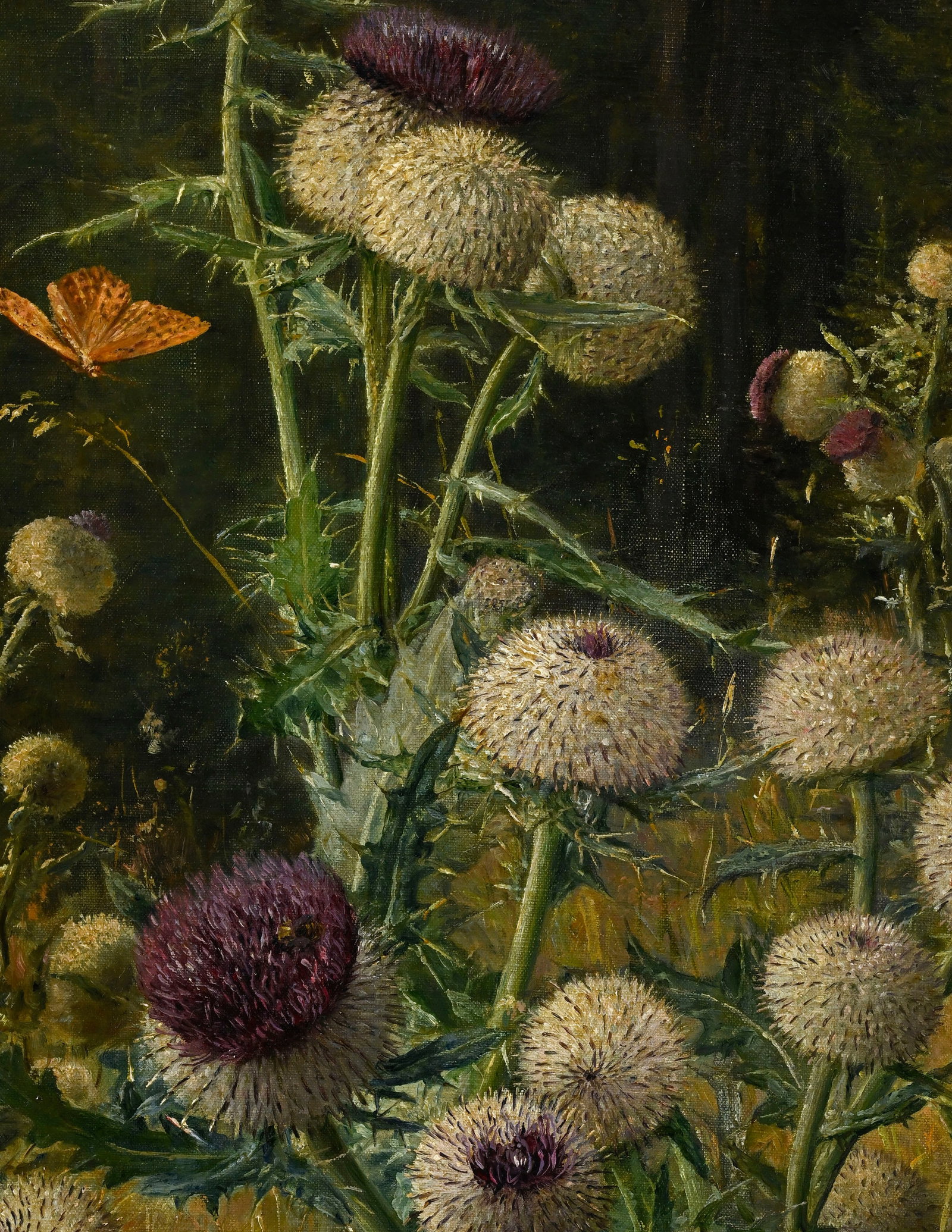 Auguste Döll (1871-1955), Chardons et papillon, huile sur toile, signée, 65,5x47,5 cm Pro - 3