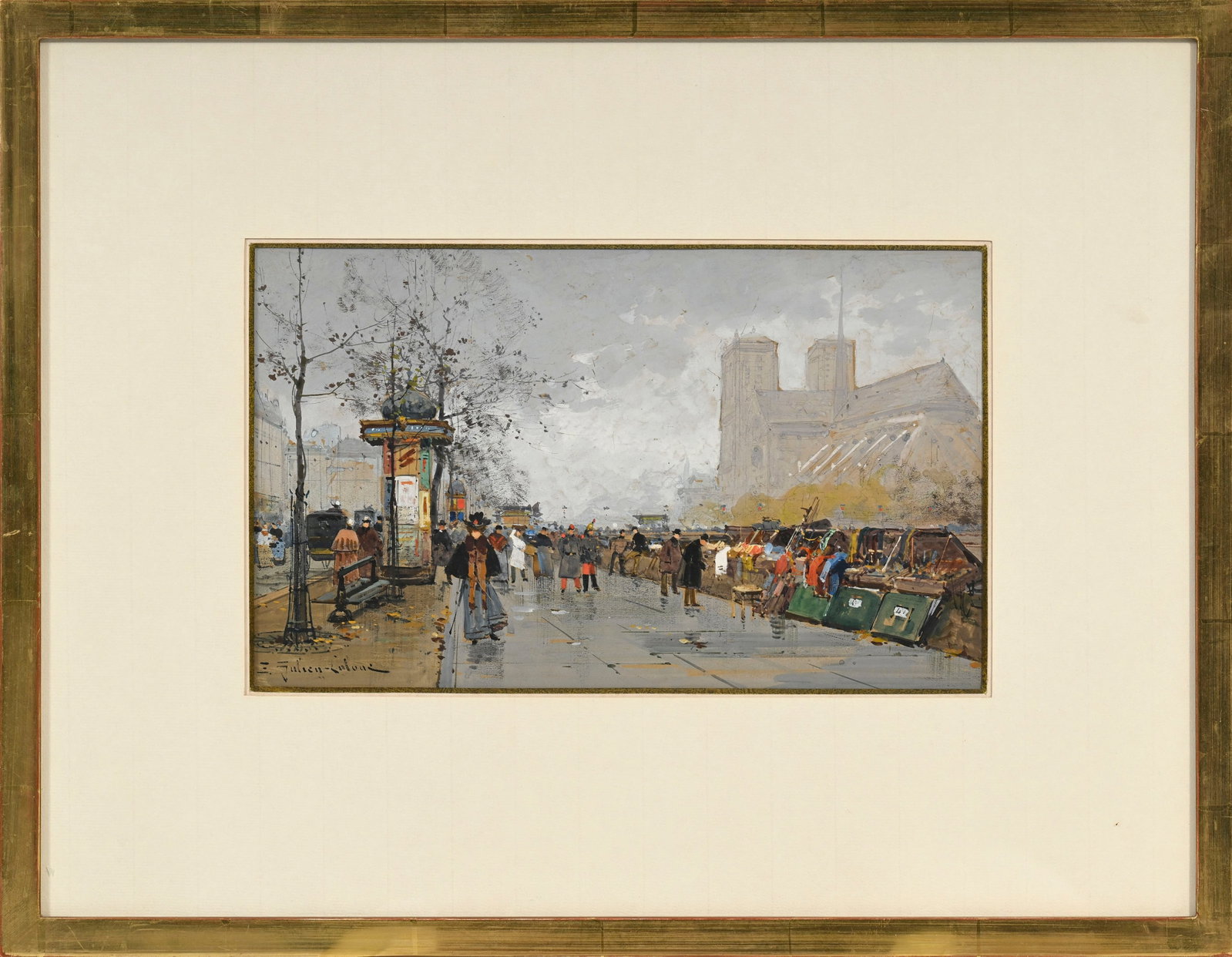 Eugène Galien-Laloue (1854-1941), Quai Notre-Dame à Paris, gouache sur papier, signée - 2