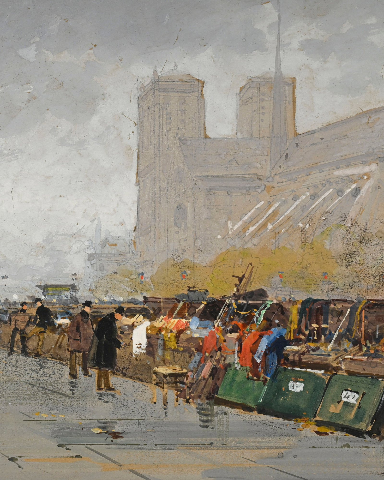 Eugène Galien-Laloue (1854-1941), Quai Notre-Dame à Paris, gouache sur papier, signée - 4