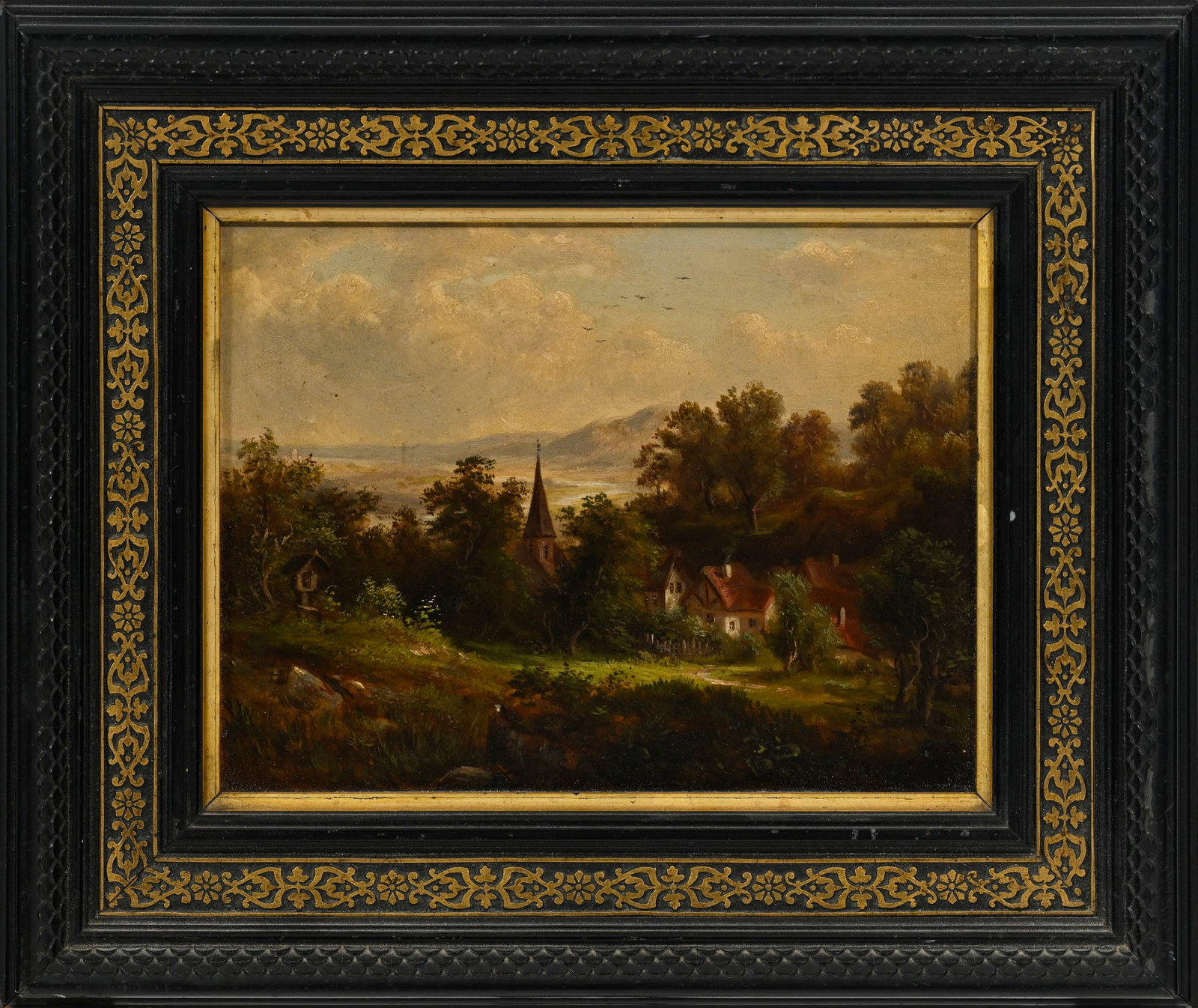 Ecole germanique du XIXe s., Vue d'un village, huile sur panneau, 13x17,5 cm (à vue) Provenanc - 2