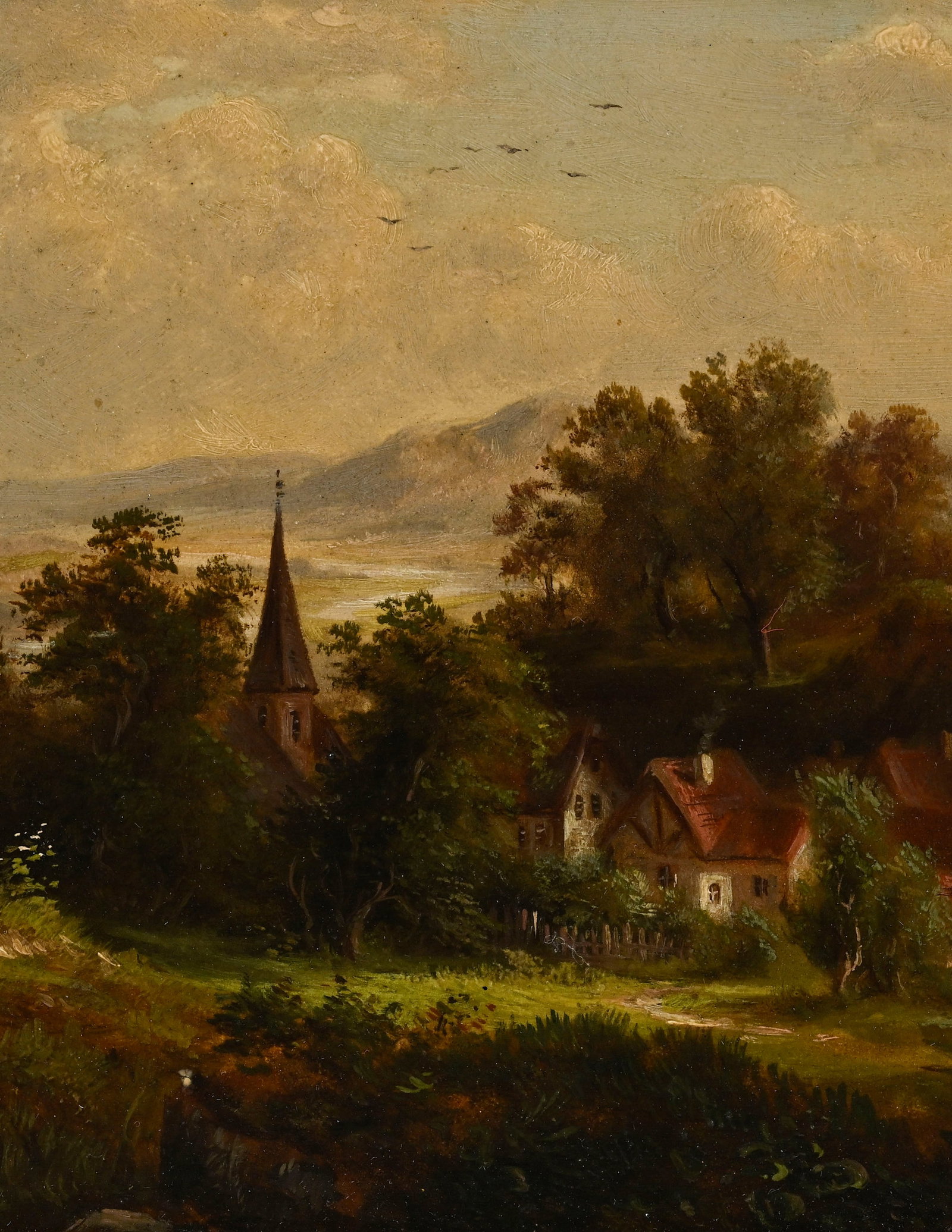 Ecole germanique du XIXe s., Vue d'un village, huile sur panneau, 13x17,5 cm (à vue) Provenanc - 3