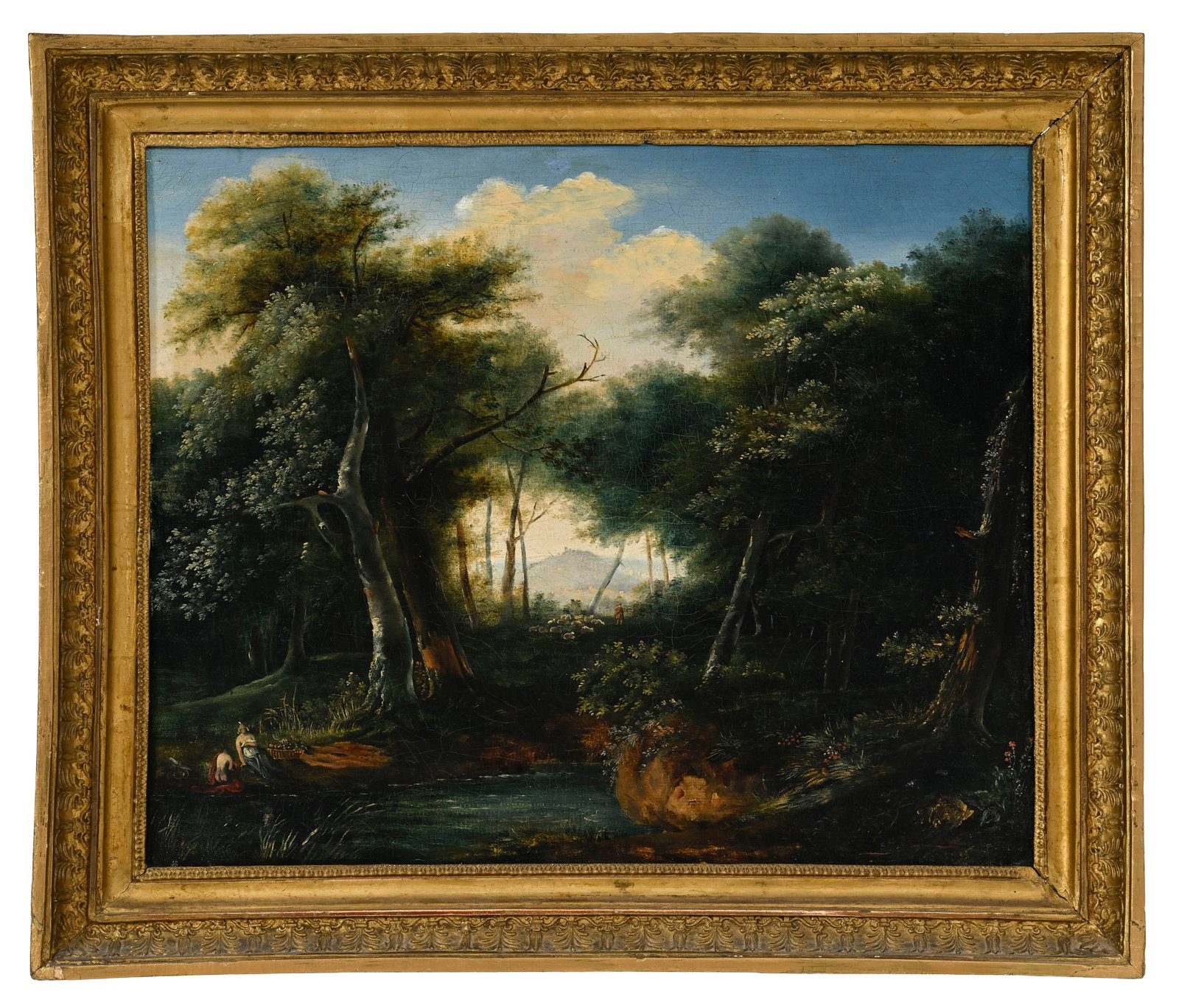 Ecole germanique du XIXe s., Baigneuses et berger dans un paysage, huile sur toile, 37x46 cm - 2