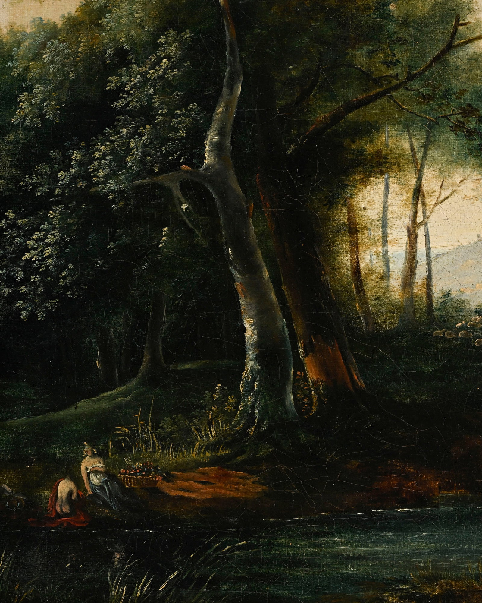 Ecole germanique du XIXe s., Baigneuses et berger dans un paysage, huile sur toile, 37x46 cm - 3