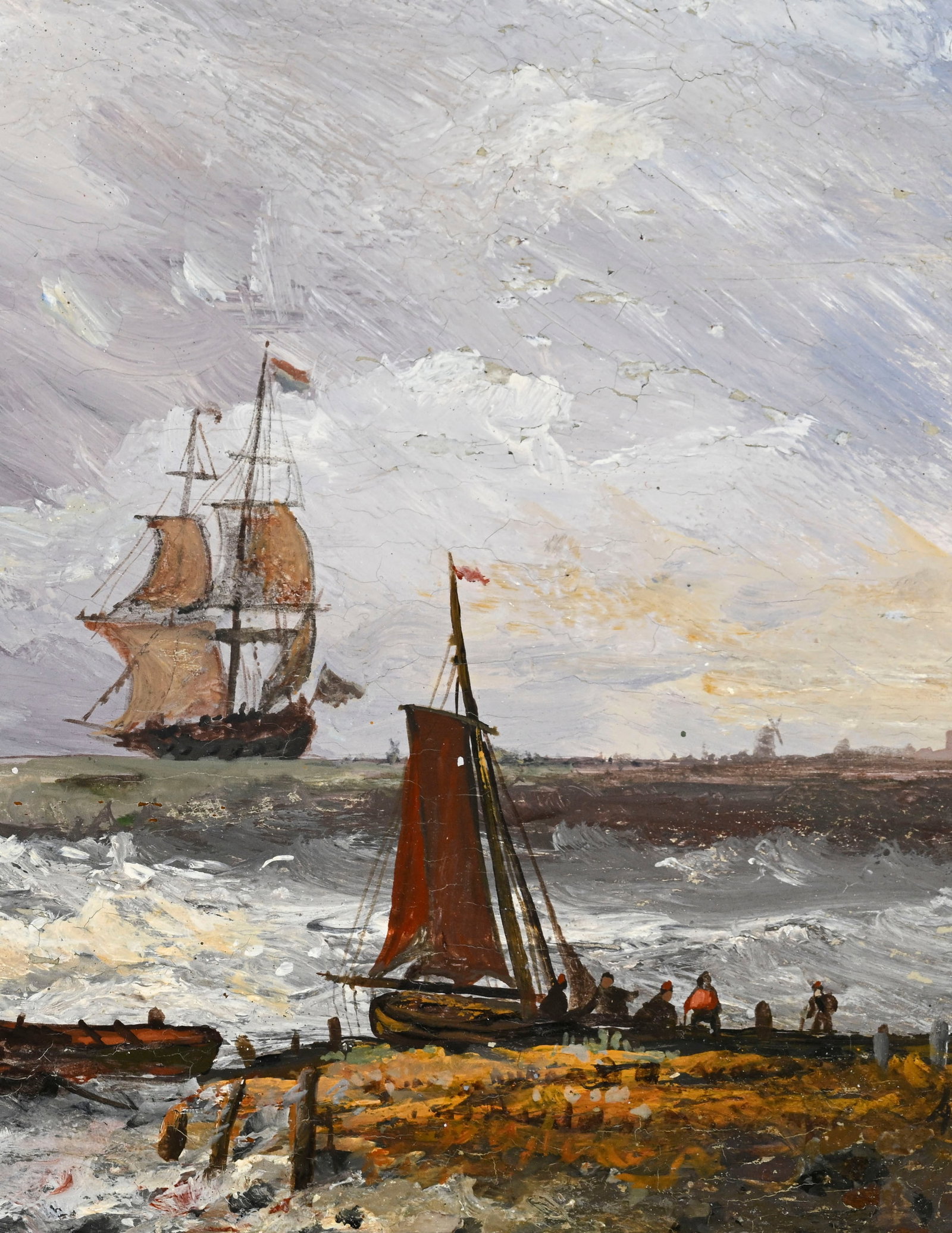 Ecole hollandaise du XIXe s., Navires en mer, huile sur panneau, signée "A. Huer", 21,5x27,5 cm - 3
