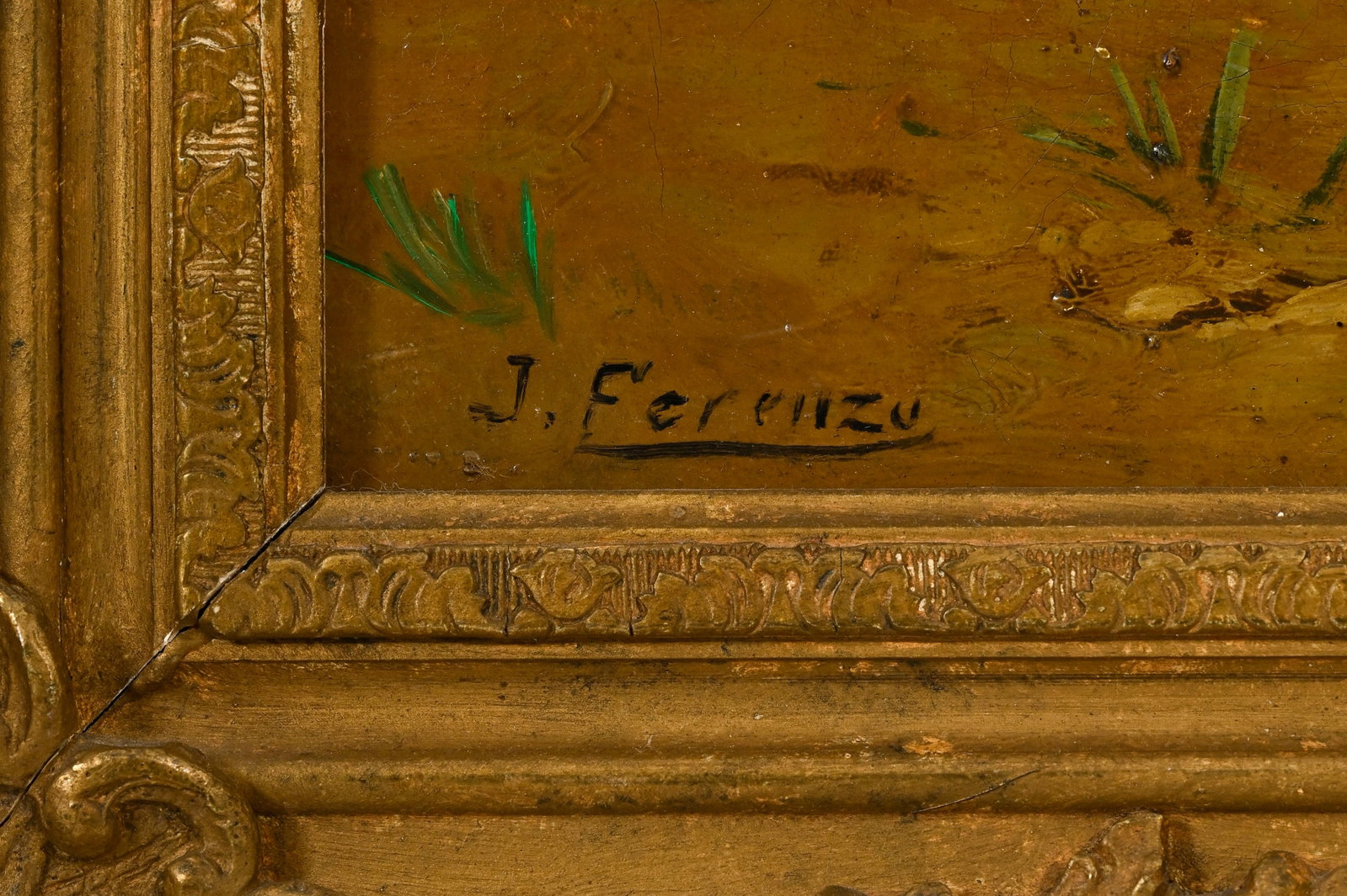 Ecole italienne du XIXe s., Jeune femme au panier de fleurs, huile sur toile, signée "J. Ferenz - 4