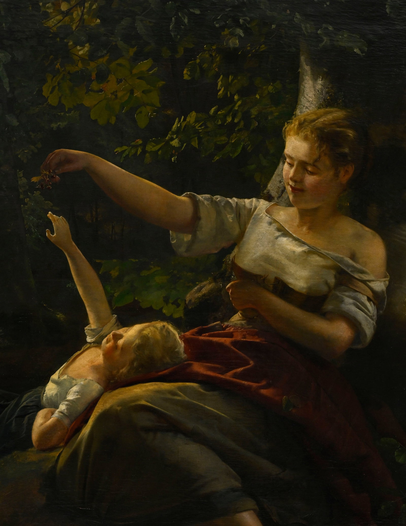 Bernhard Mohrhagen (1813-1877), Mère et enfant sous les arbres, huile sur toile, 162x139,5 cm  - 3