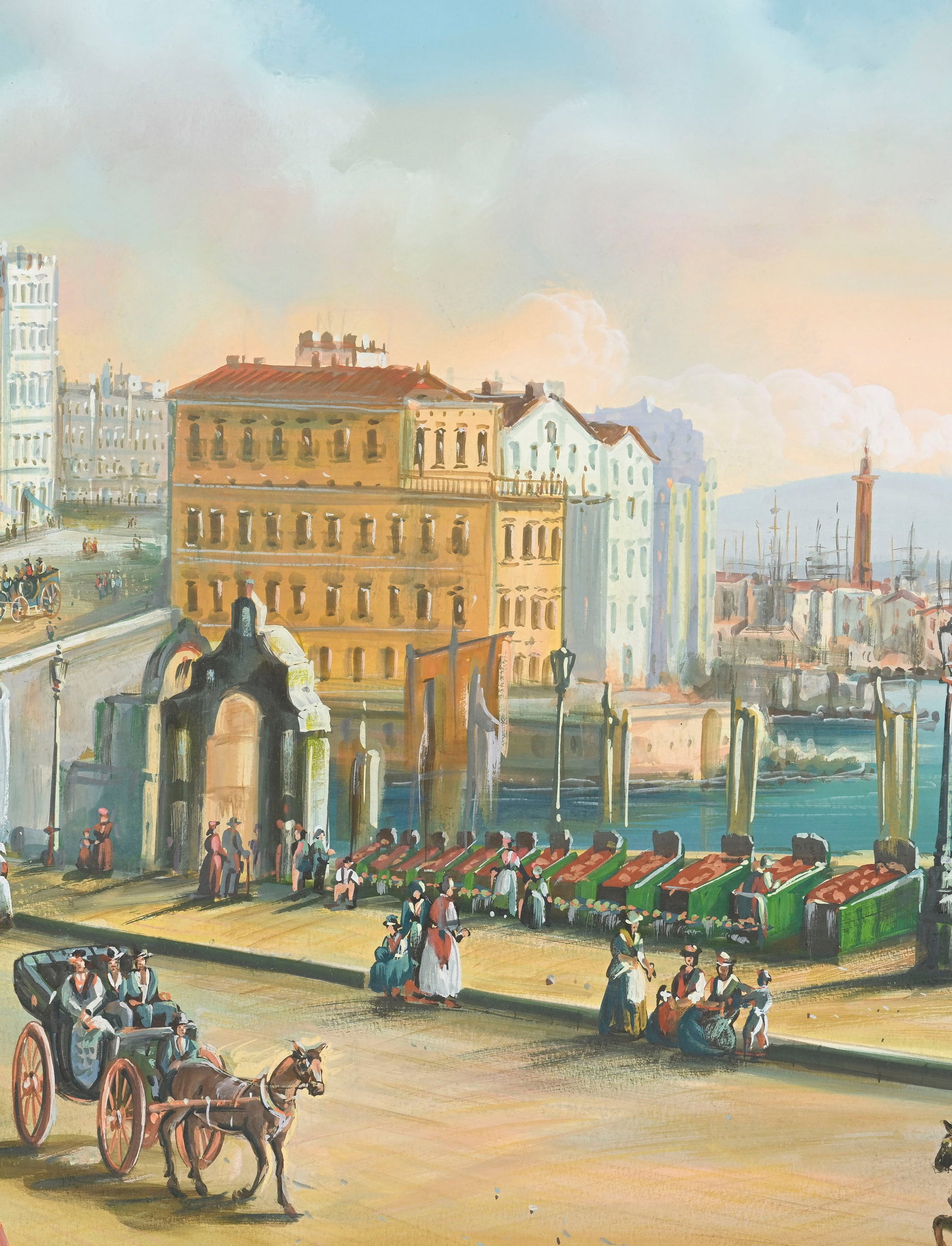 Ecole napolitaine du XIXe s., Vue de Santa Lucia à Naples, gouache sur papier, 47x67 cm (à - 3