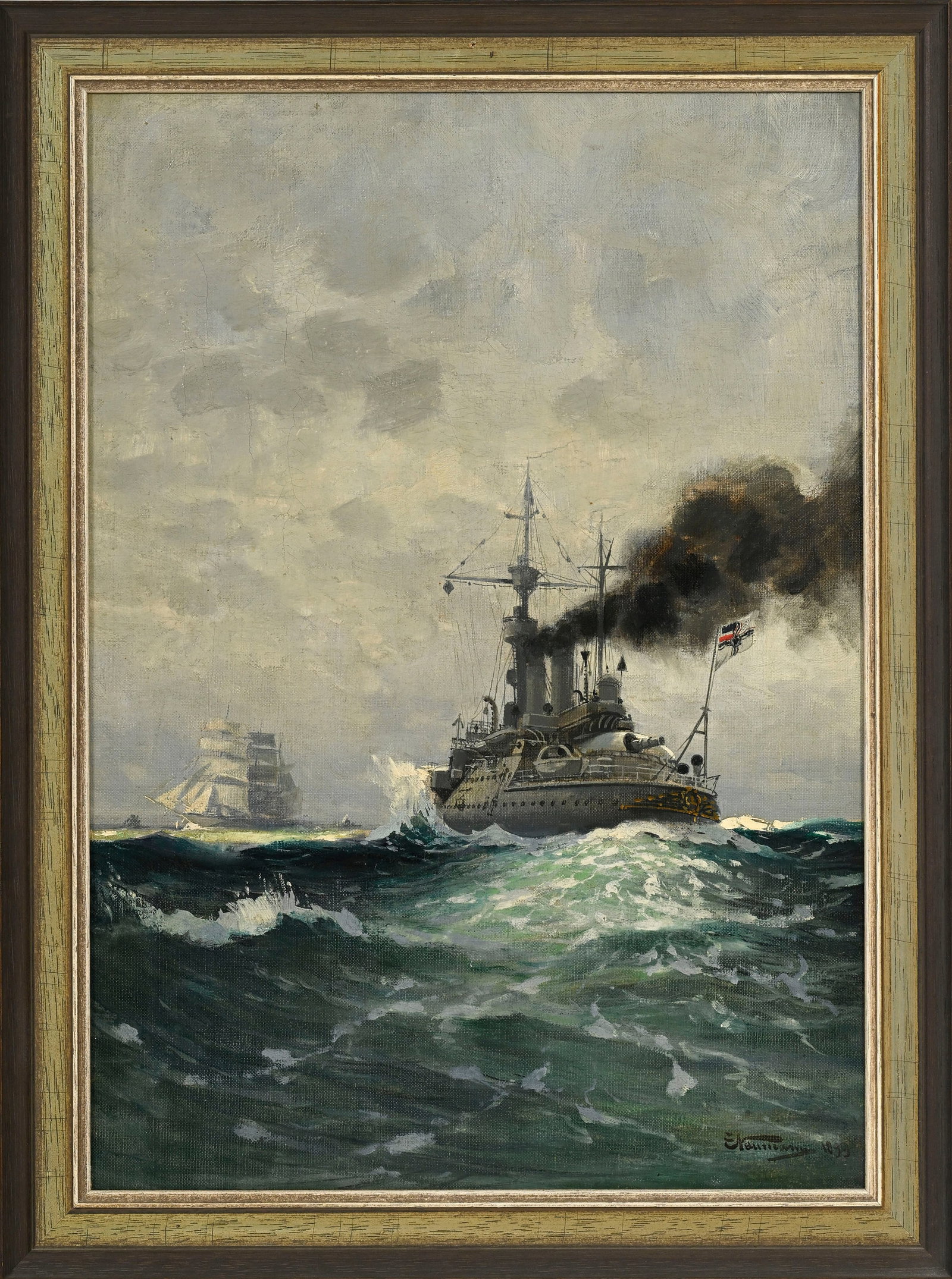 Emil Friedrich Neumann (1842-1903), Navire en mer, 1899, huile sur toile, signée et datée, - 2
