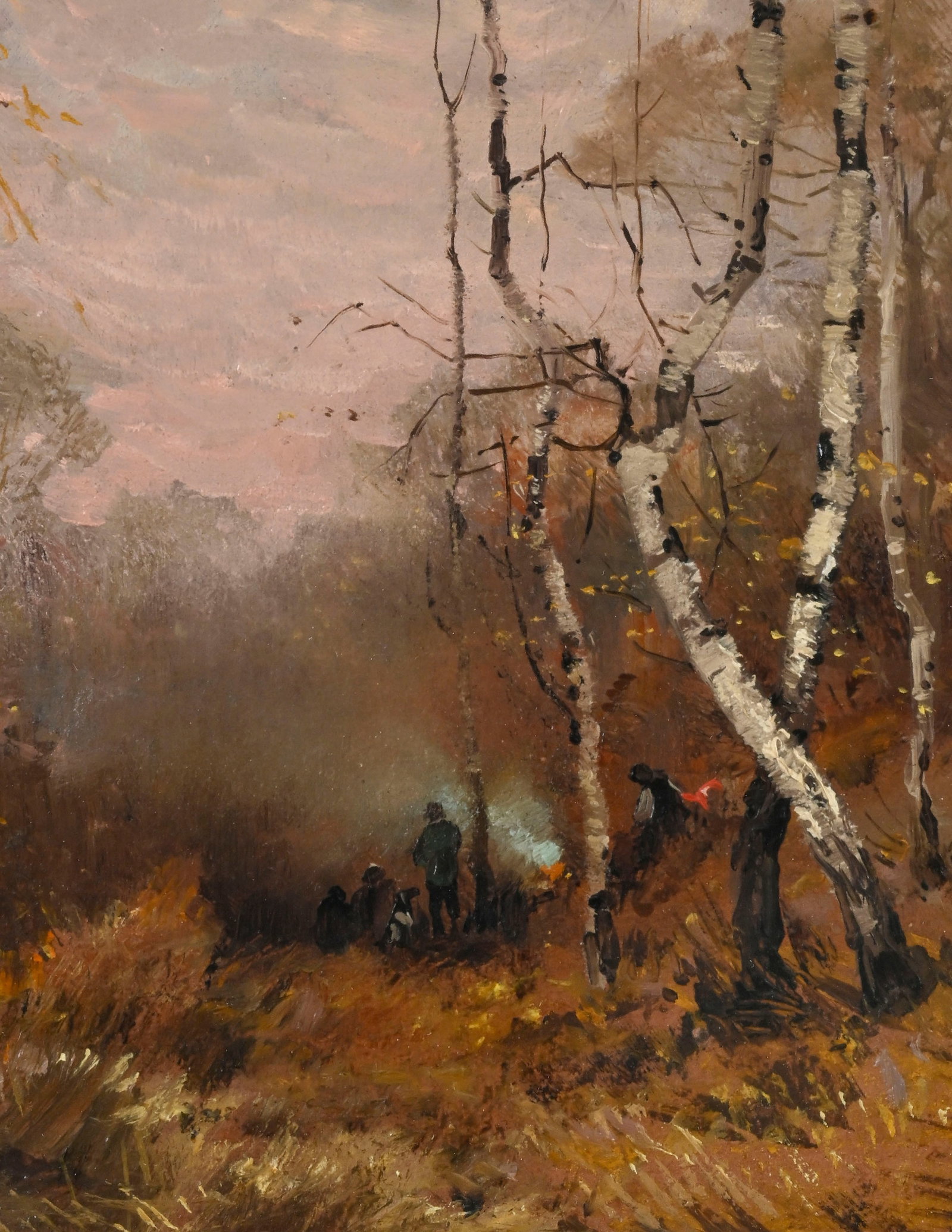 Emil Friedrich Neumann (1842-1903), Forêt de bouleaux animée à l'aube, huile sur cart - 3