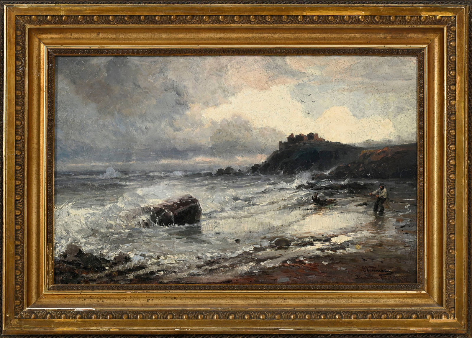 Emil Friedrich Neumann (1842-1903), Homme en bord de mer, huile sur toile, signée et situé - 2